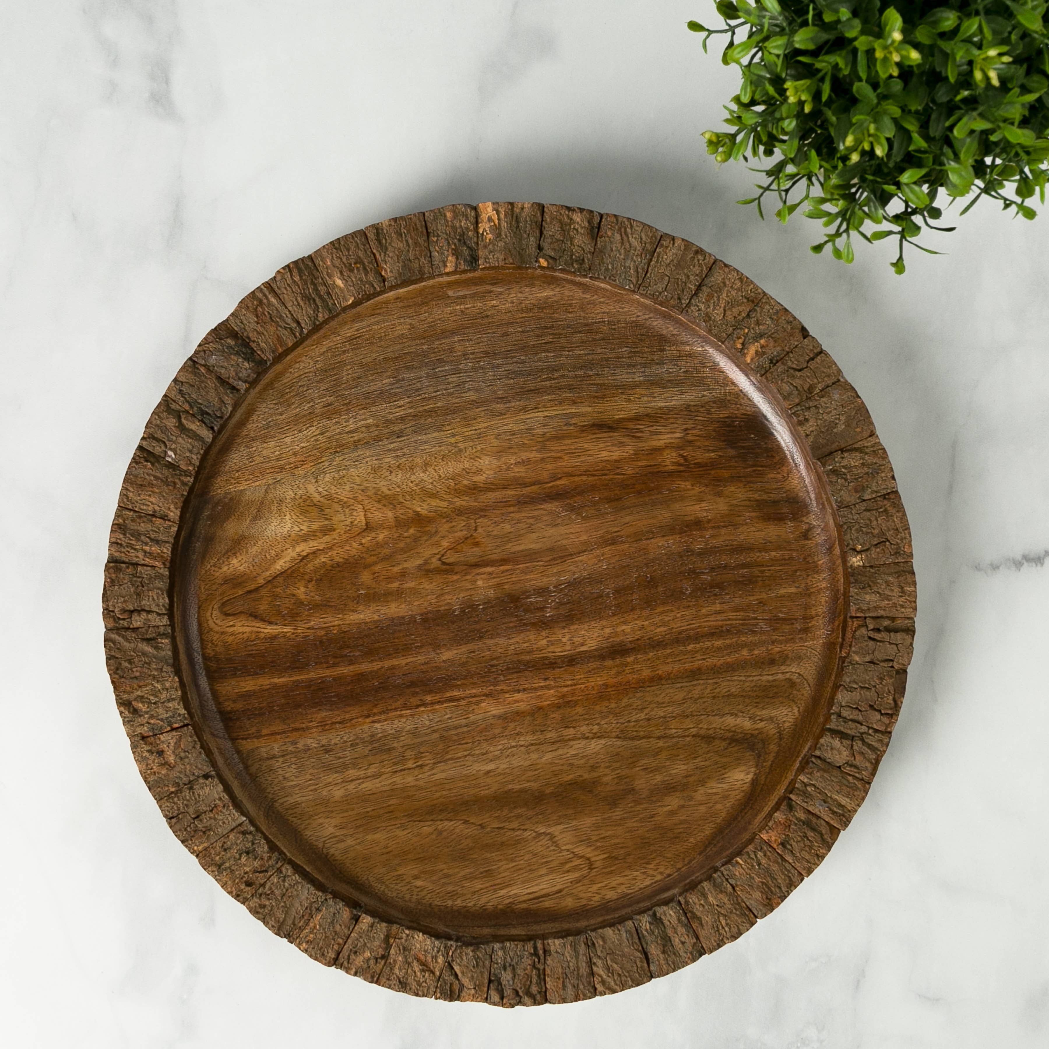Artisan Wood 15" Round Natural Bark Charcuterie Serving Tray