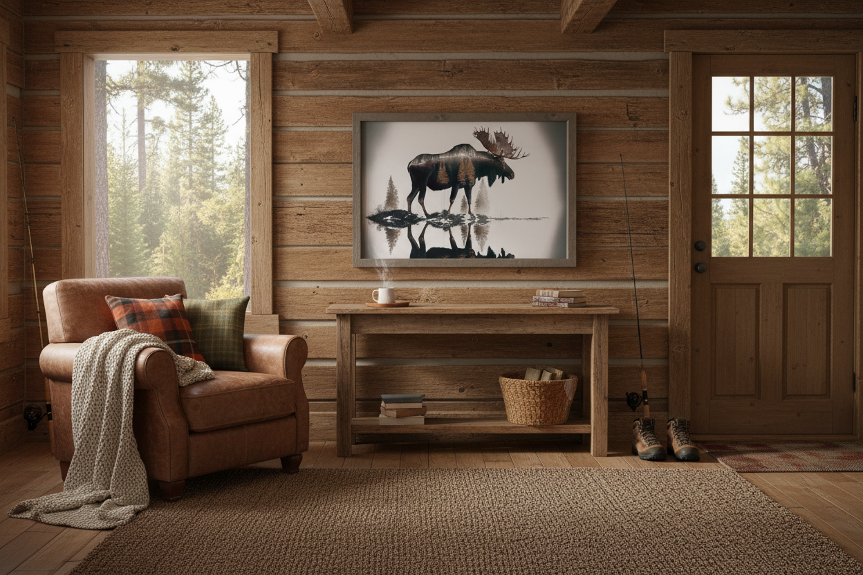24x36 inch moose wall art in cabin setting