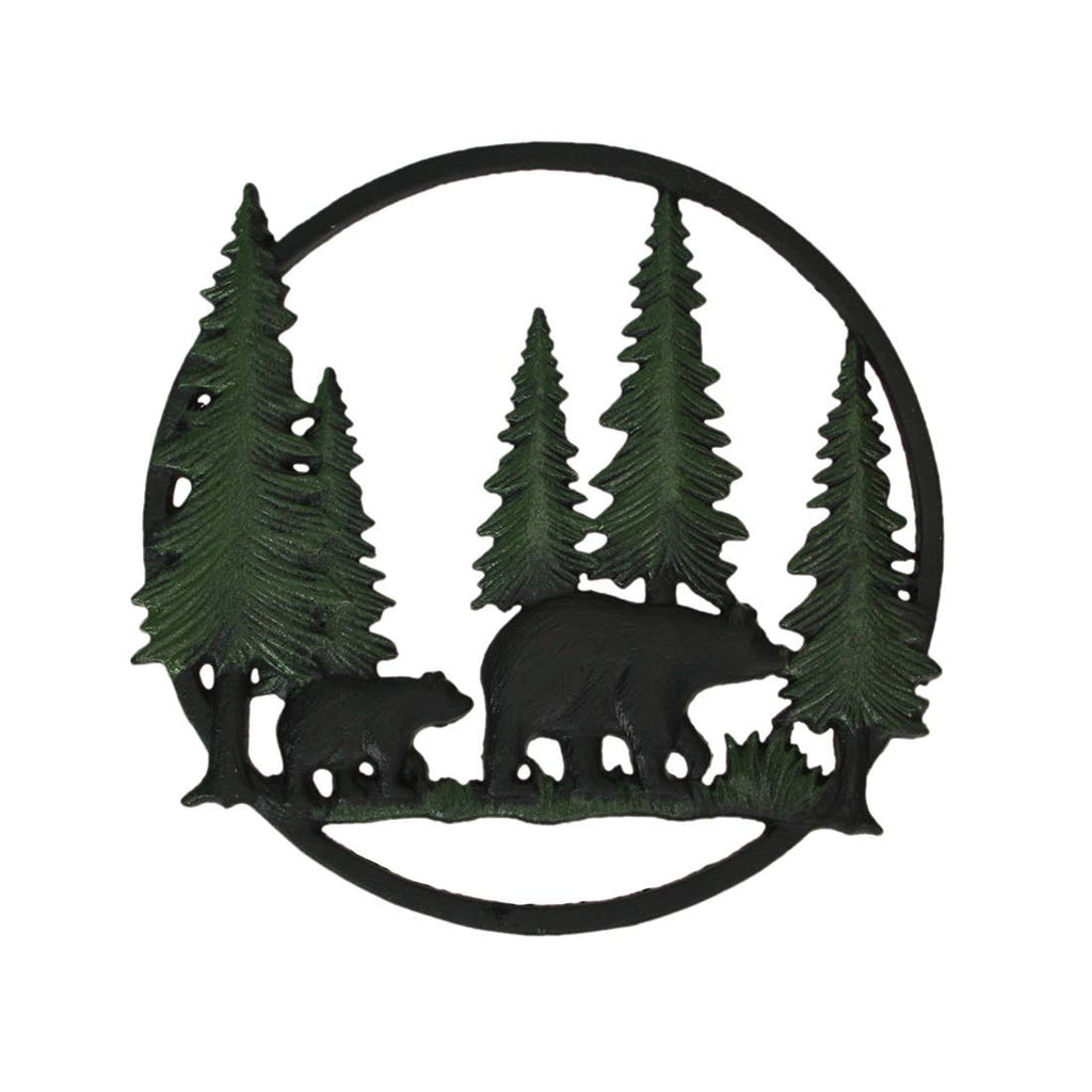 Cast Iron Black Bears in Forest Wall Hanging