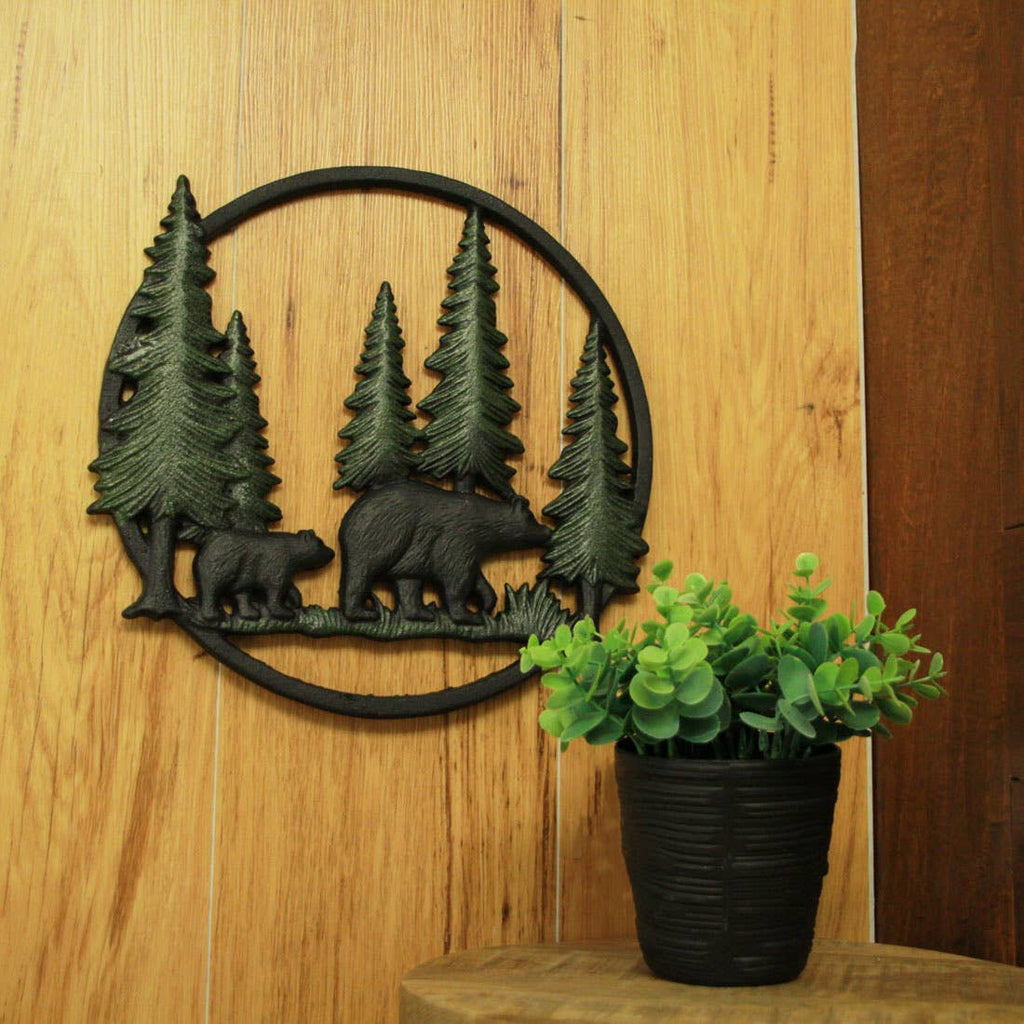 Cast Iron Black Bears in Forest Wall Hanging