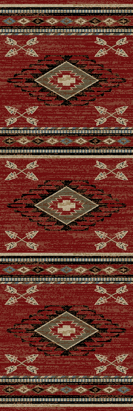 Diamond and Arrow Runner Rug - Southwestern Lodge Design - Red  2' x 8'