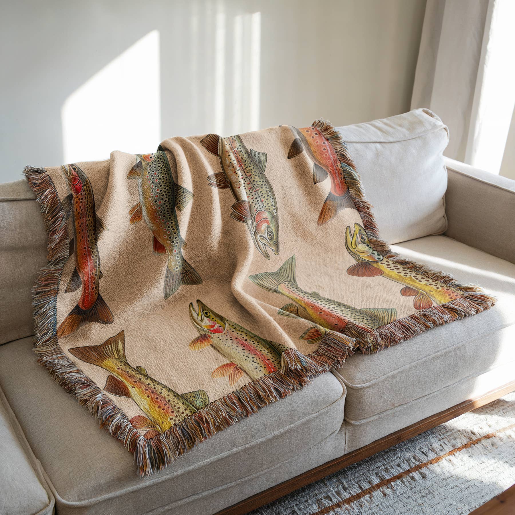 KreationswithKLG - Lake House Woven Blanket, Rainbow Trout, Great Lakes