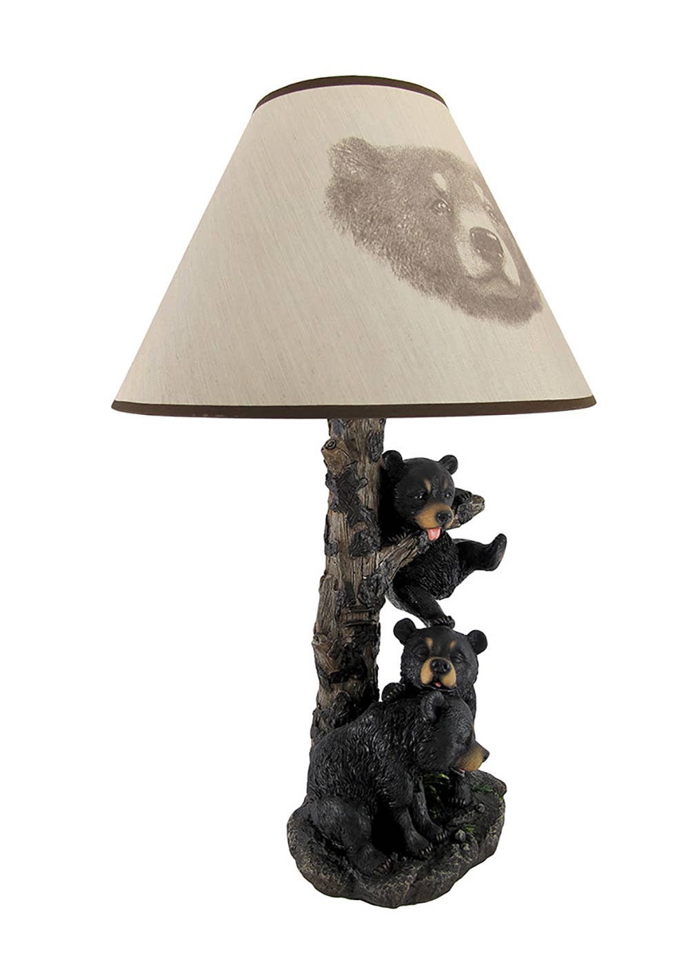 Black Bear Family Table Lamp W/ Tree Bark Print Shade