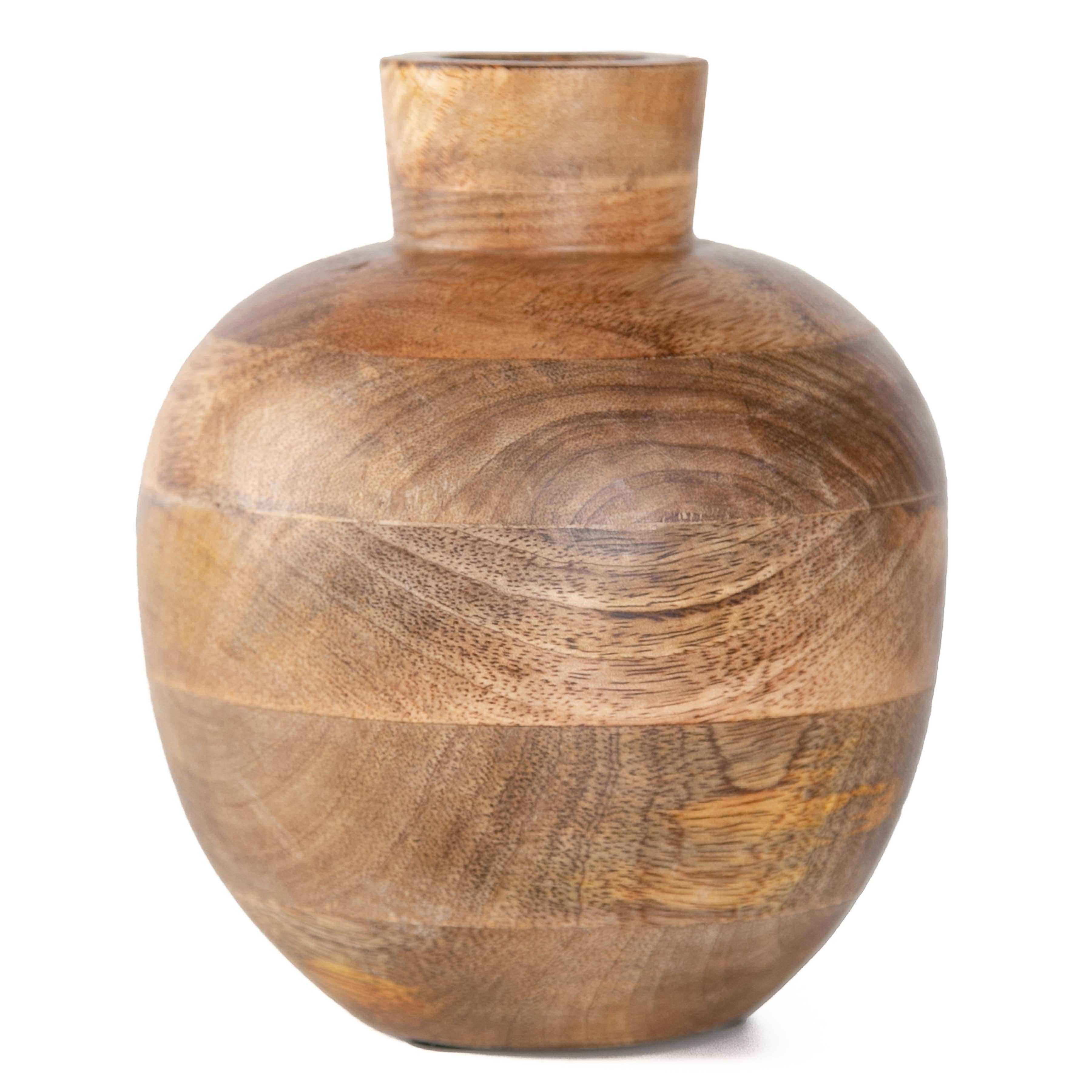 Natural Mango Wood Decorative Vase - Smoky Finish 7.5"