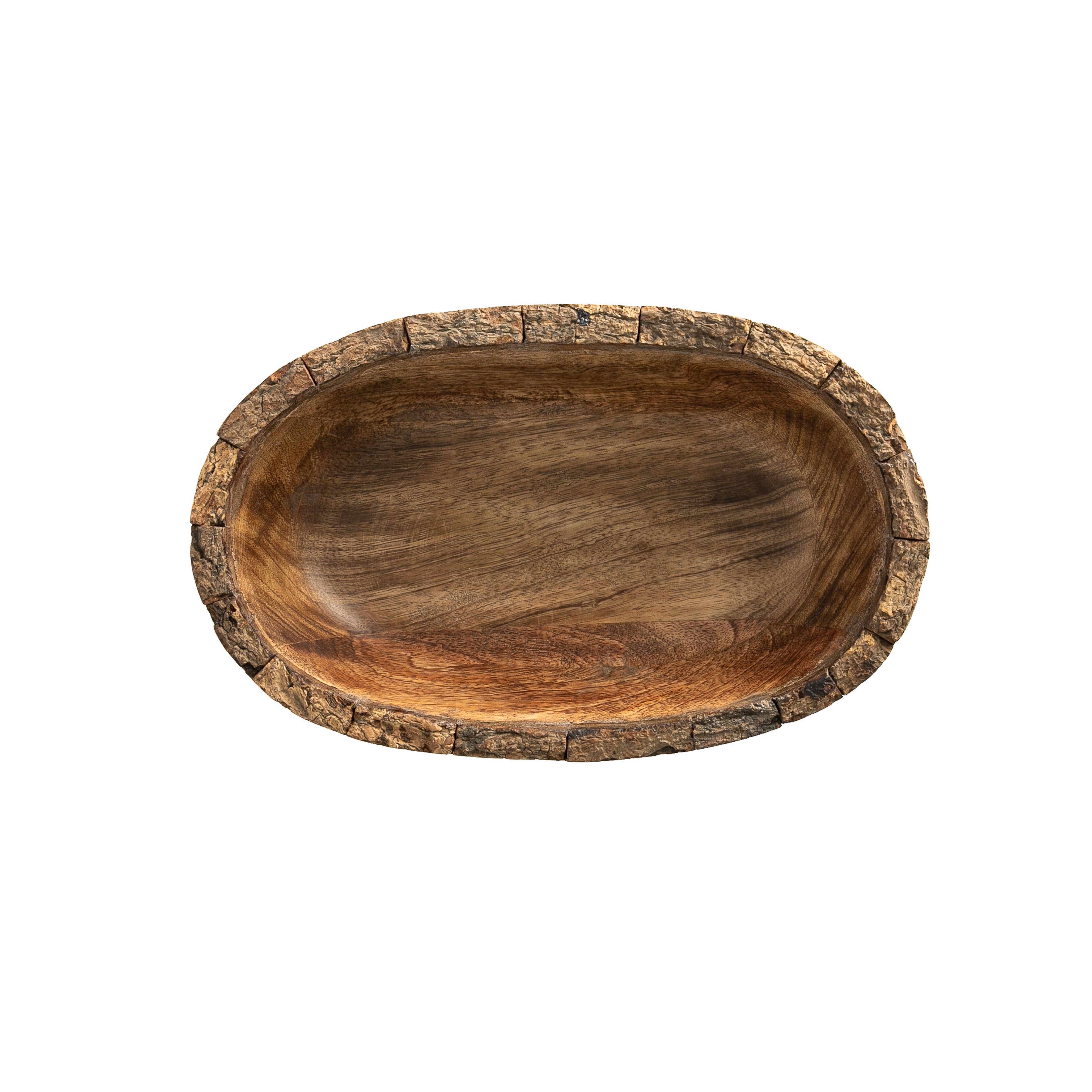 Artisan Wood 10x6.5x2.75 Natural Bark Mango Serving Bowl