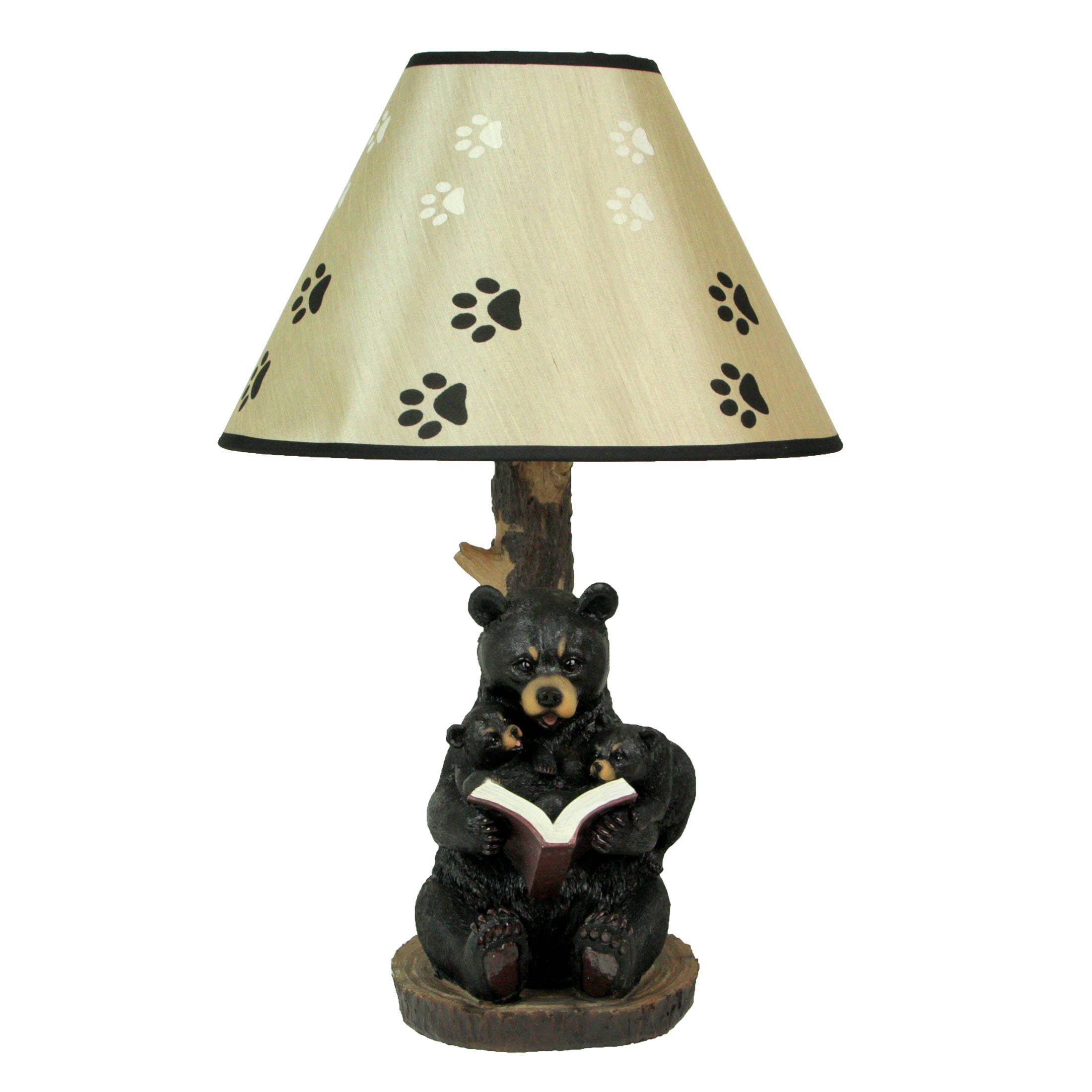 Black Bear Reading to Curious Cubs Table Lamp W/ Shade