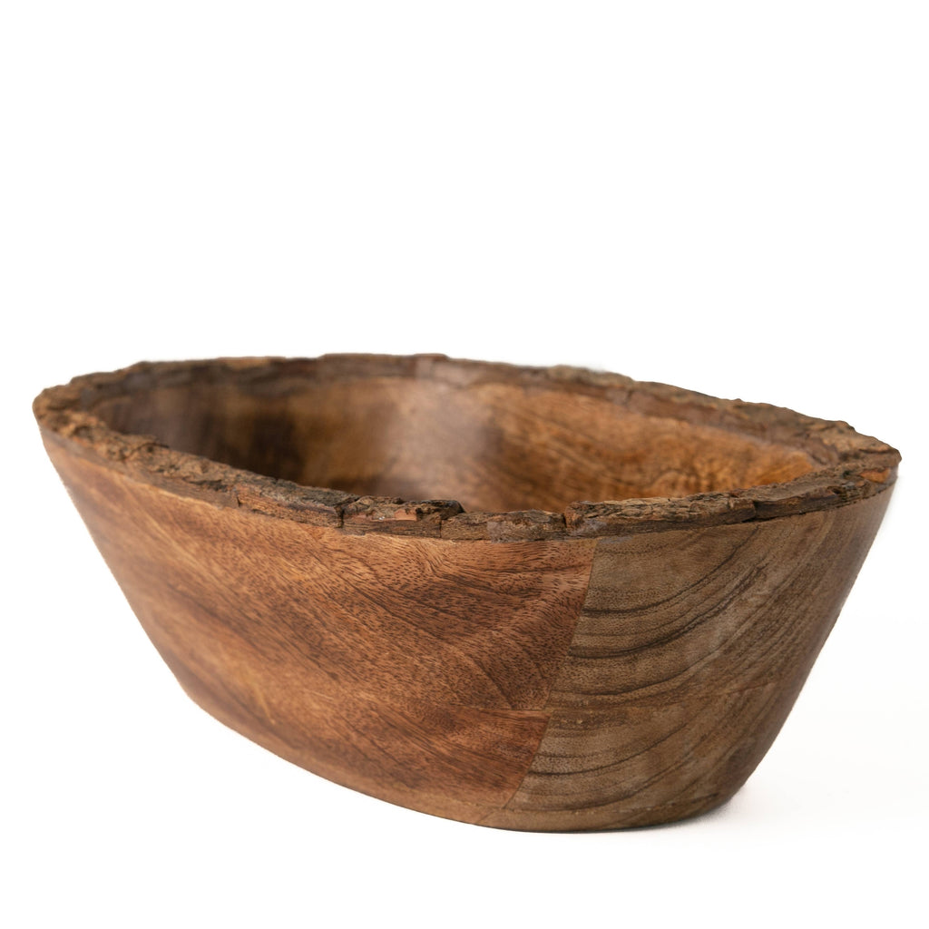 Artisan Wood 10x6.5x2.75 Natural Bark Mango Serving Bowl