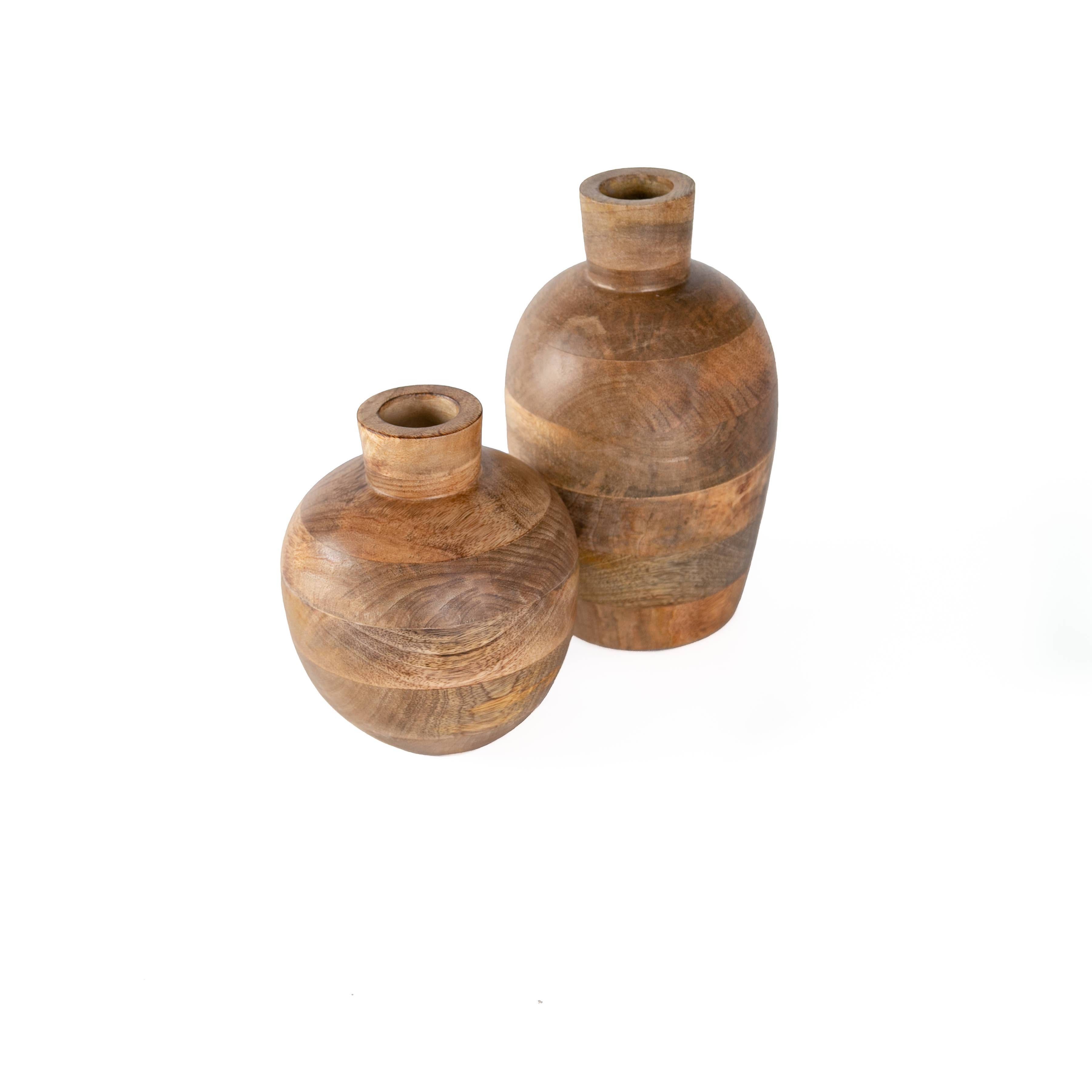 Natural Mango Wood Decorative Vase - Smoky Finish 7.5"