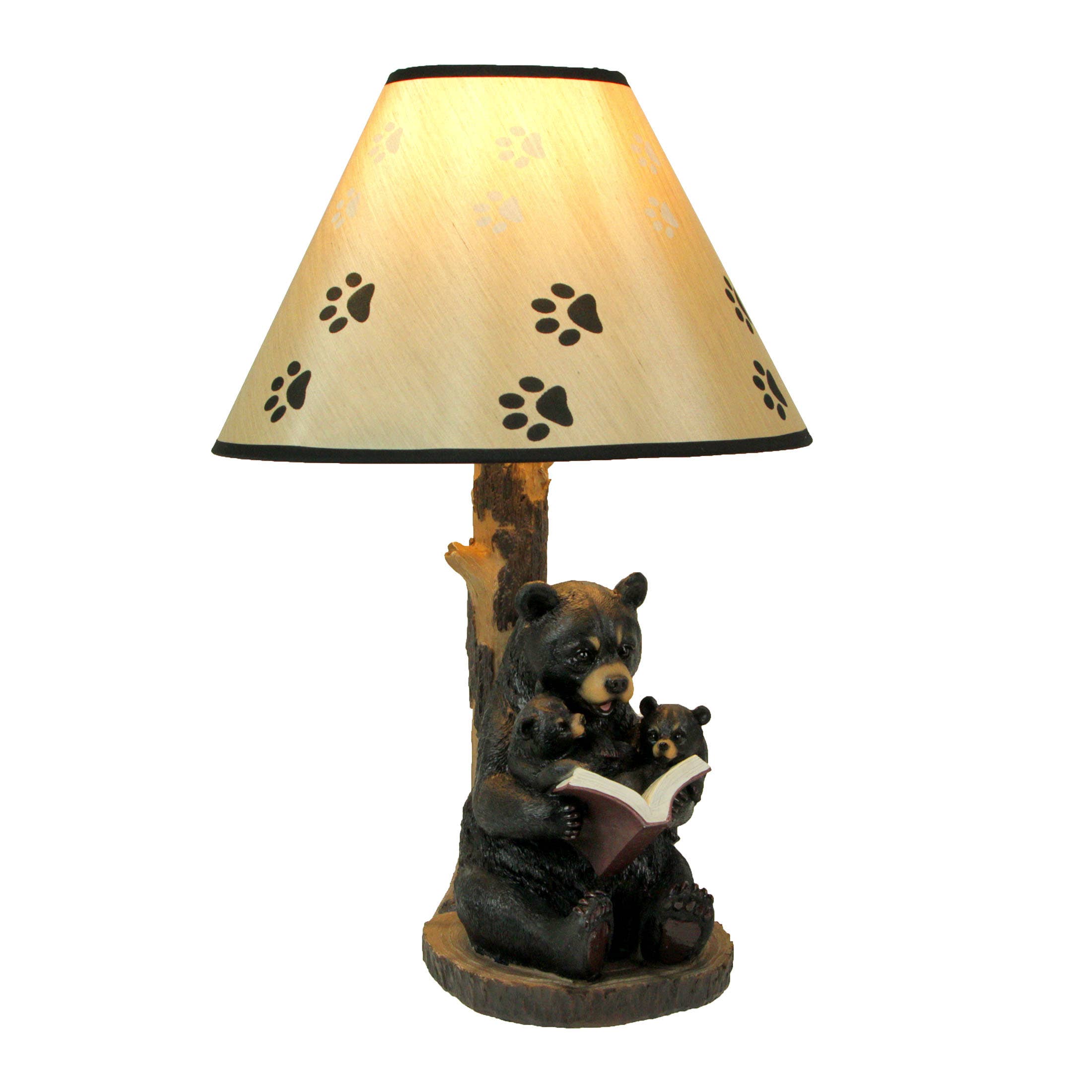 Black Bear Reading to Curious Cubs Table Lamp W/ Shade