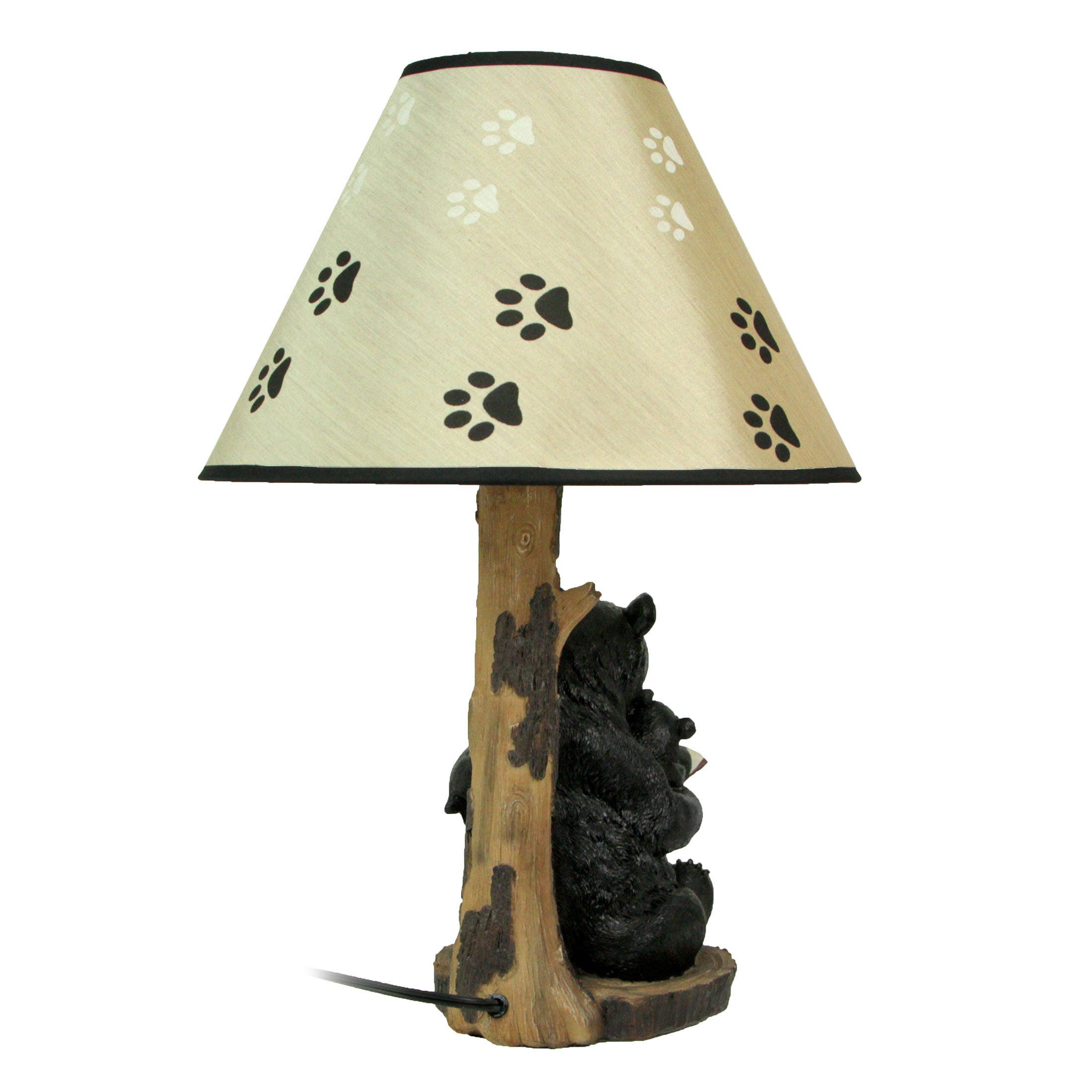 Black Bear Reading to Curious Cubs Table Lamp W/ Shade