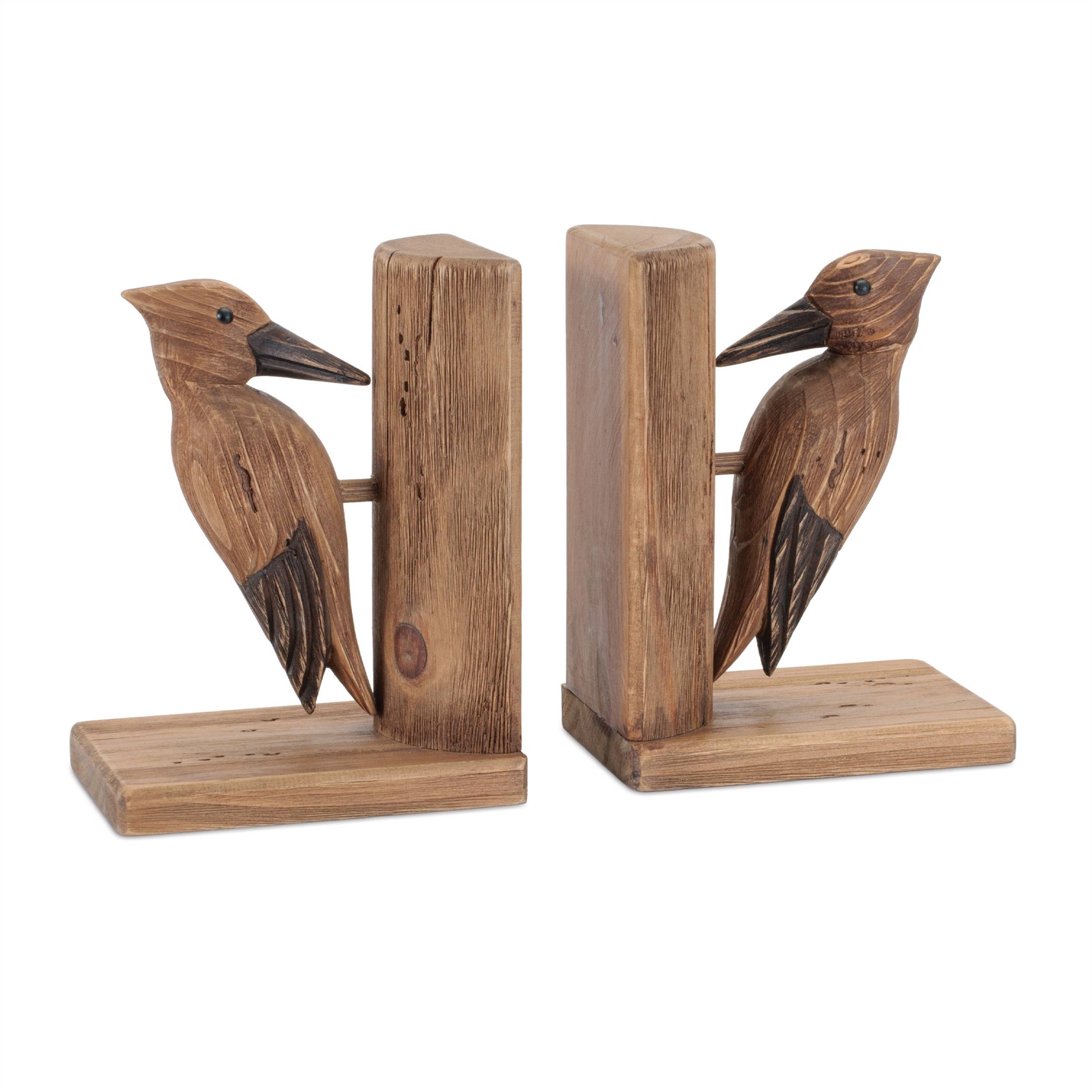 Brown Wood Bird Decorative Bookends - Set of Two