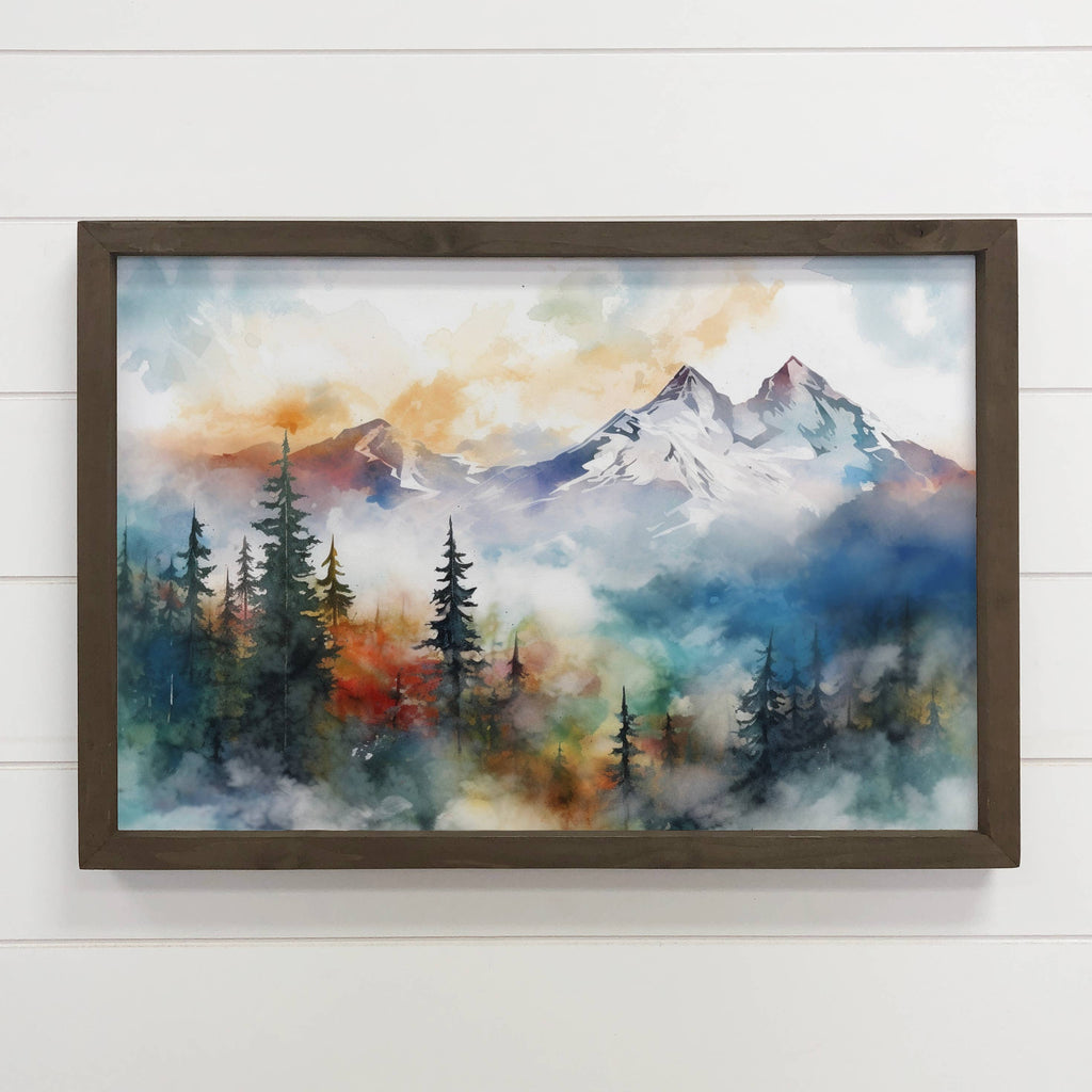 Mountain Heights Framed Canvas Art | Pine Forest & Summit View 20" x 30"