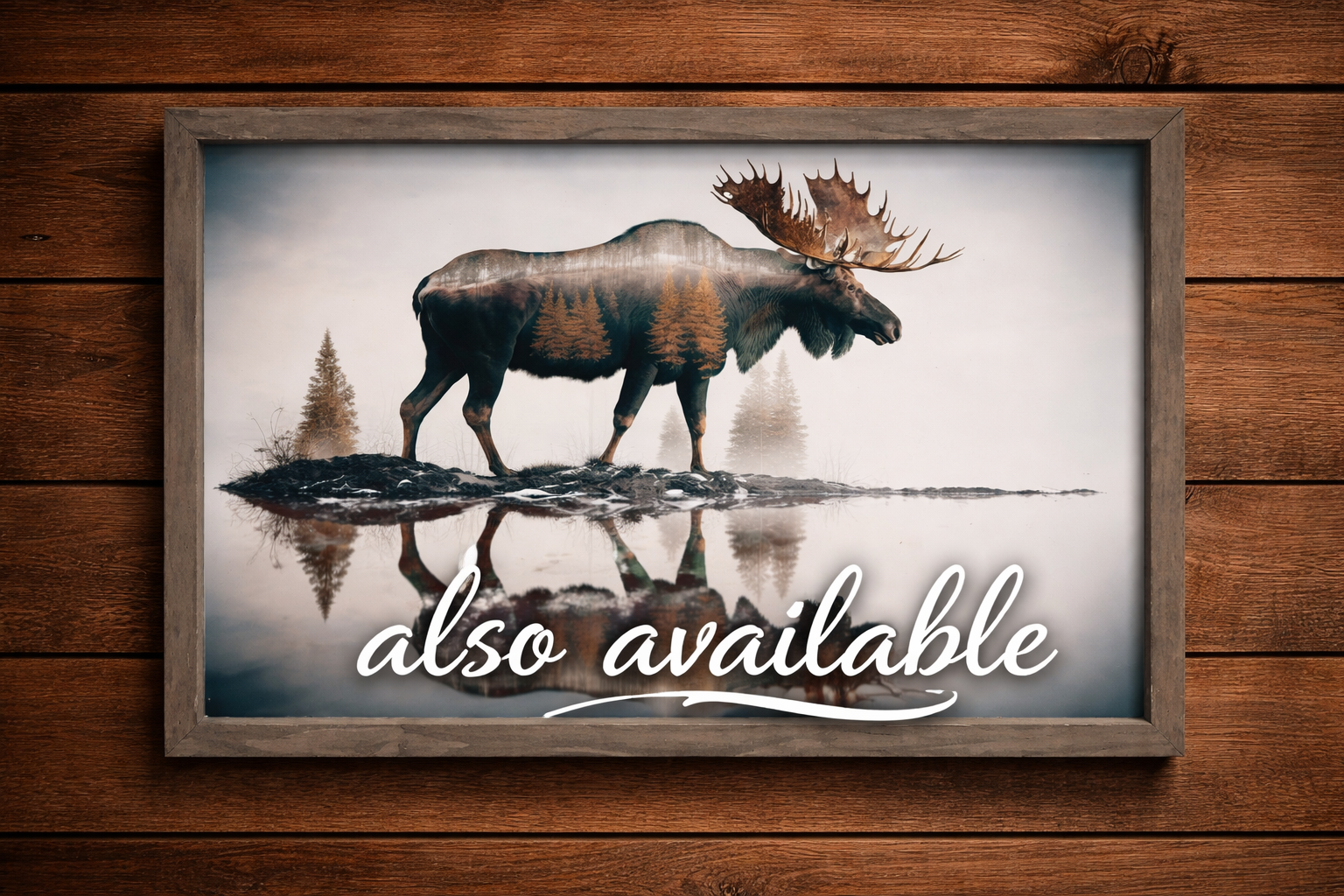 Bear Double Exposure Canvas Wood Framed Wall Art