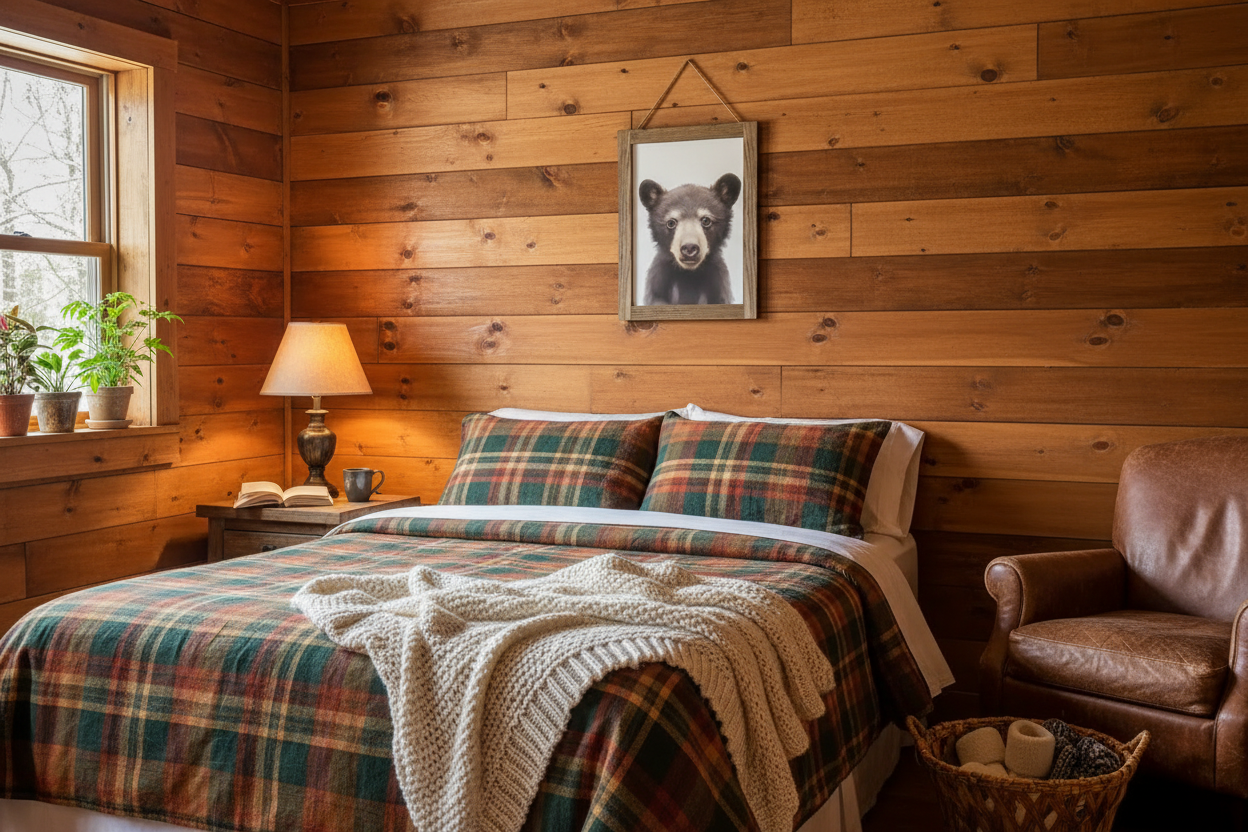 Bear Cub Art Cabin Bedroom Lifestyle