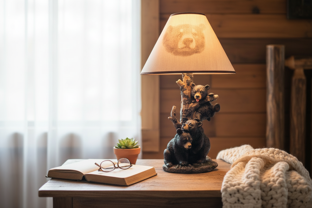 Bear cubs lamp scene without coffee cup