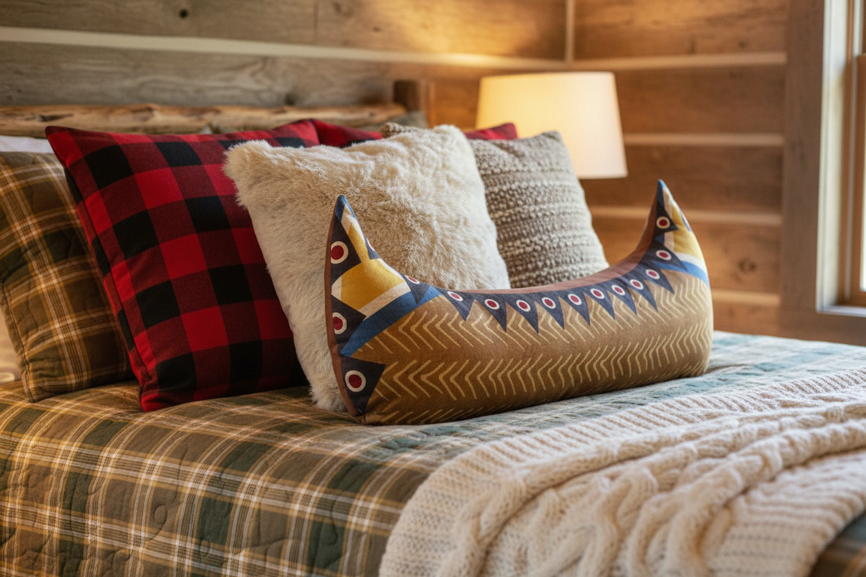 Canoe pillow in front from side angle