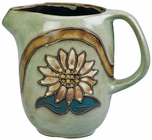 Hand-Etched Sunflower Ceramic Water Pitcher - 48 oz