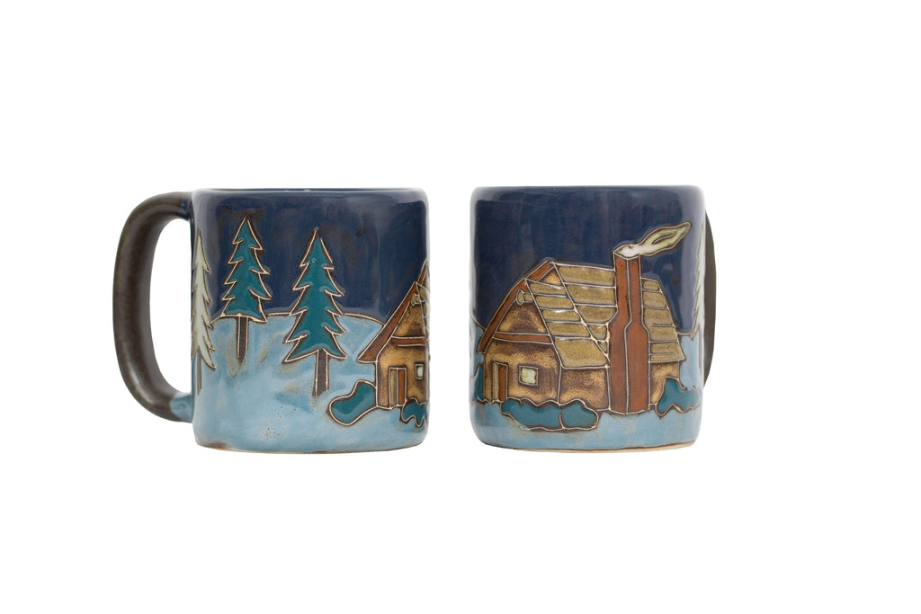 Hand-Etched Cabin Stoneware Mug - 16 oz