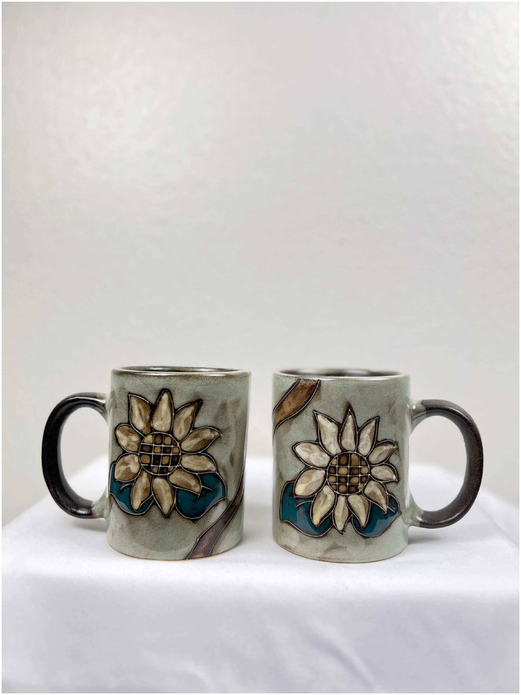 Hand-Etched Sunflower Stoneware Mug - 9 oz