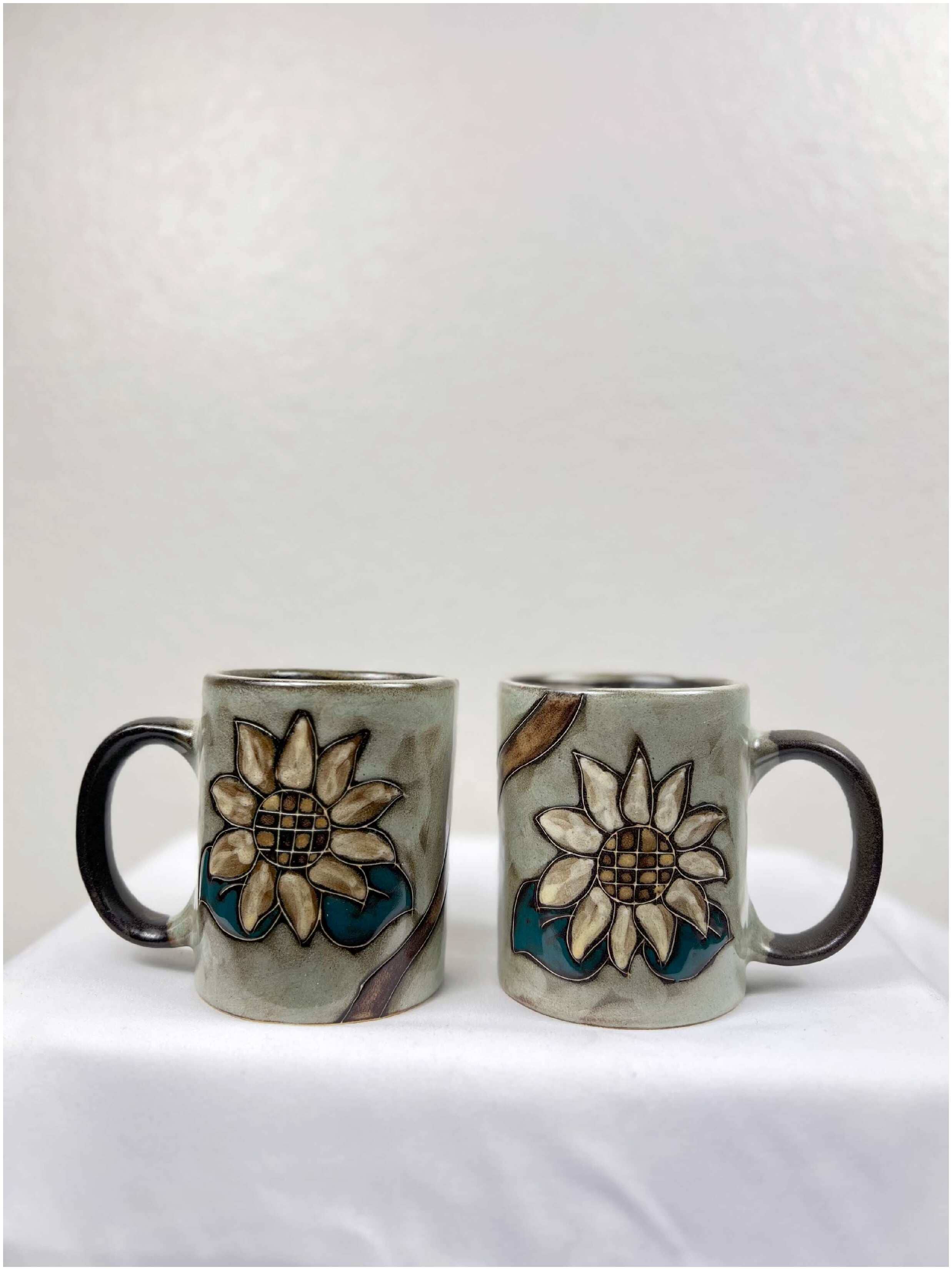 Hand-Etched Sunflower Stoneware Mug - 9 oz
