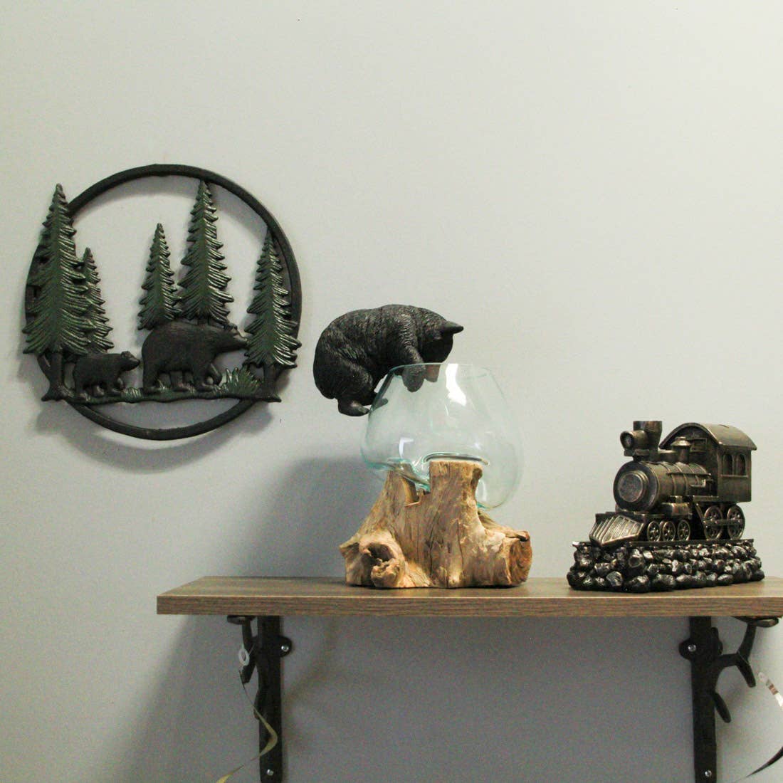 Cast Iron Black Bears in Forest Wall Hanging