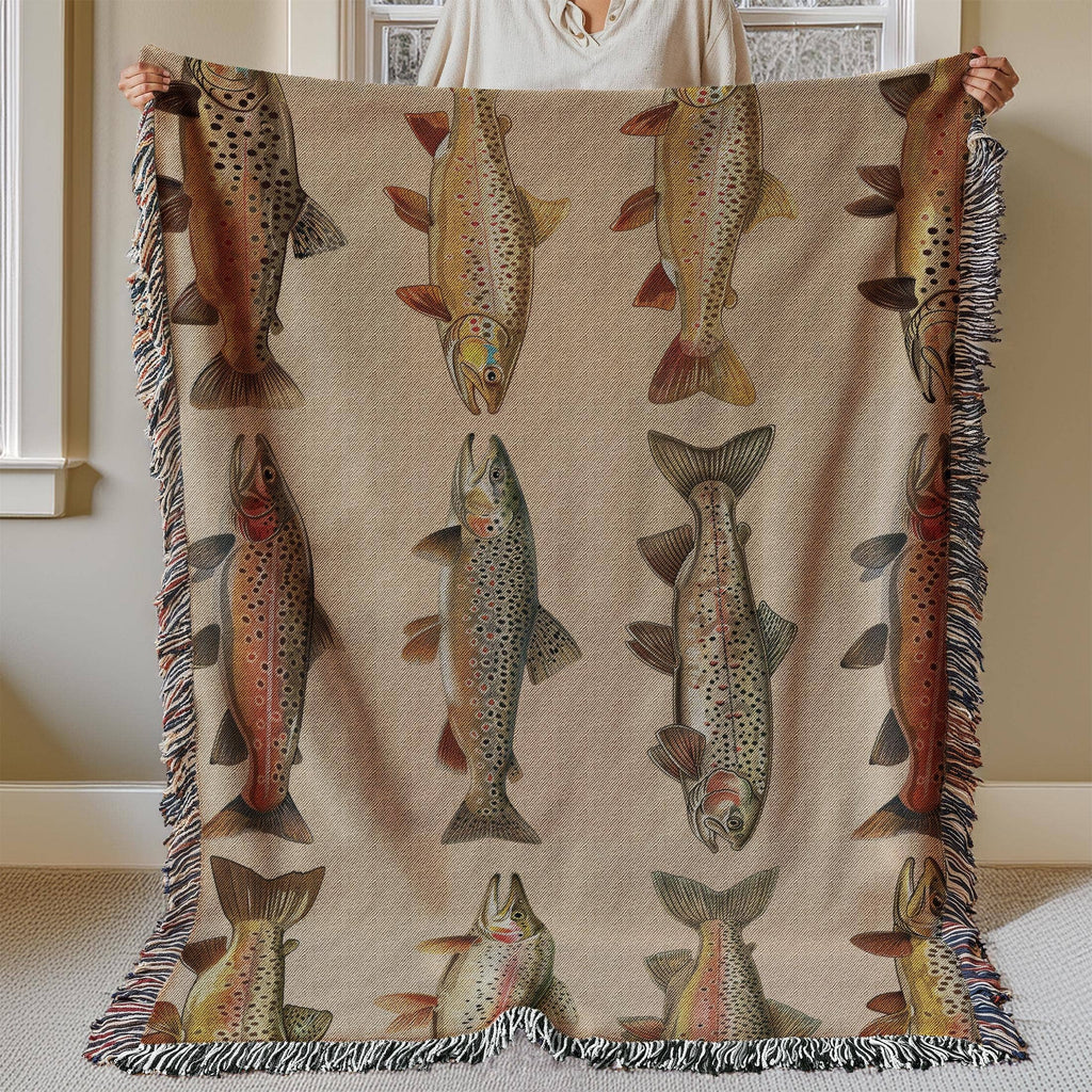 Rainbow Trout Woven Throw Blanket - Lake House Cabin Decor