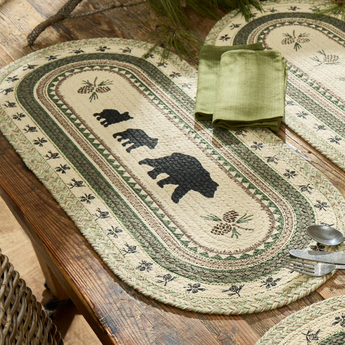 Park Designs - Country Pines Bear Printed Braided Table Runner 36"L