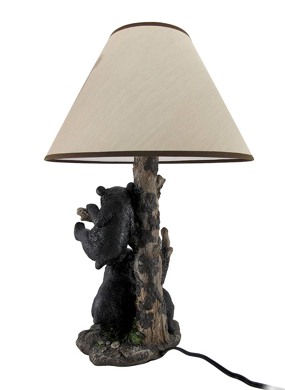 Black Bear Family Table Lamp W/ Tree Bark Print Shade