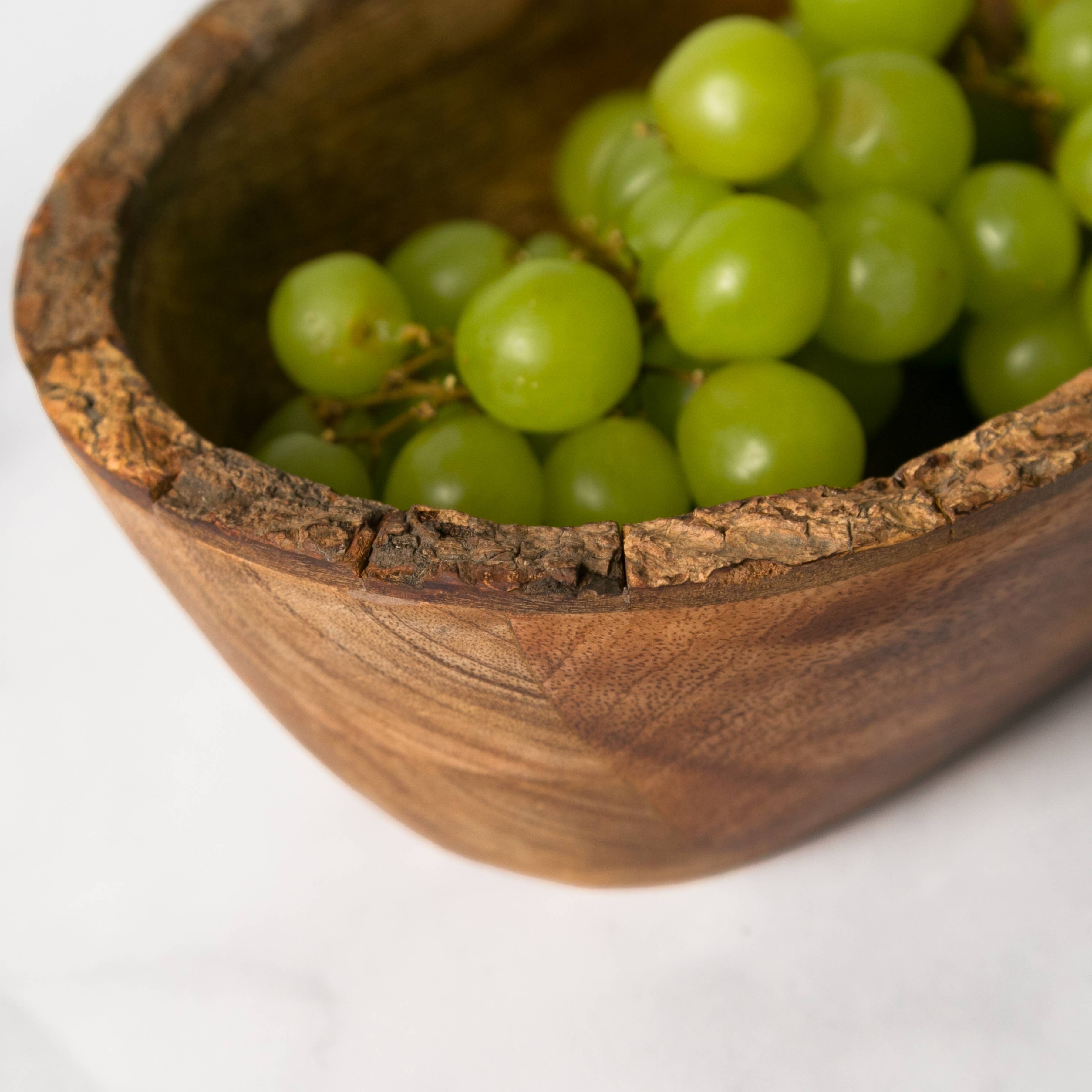 Artisan Wood 10x6.5x2.75 Natural Bark Mango Serving Bowl