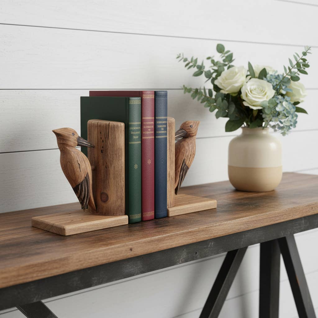 Brown Wood Bird Decorative Bookends - Set of Two