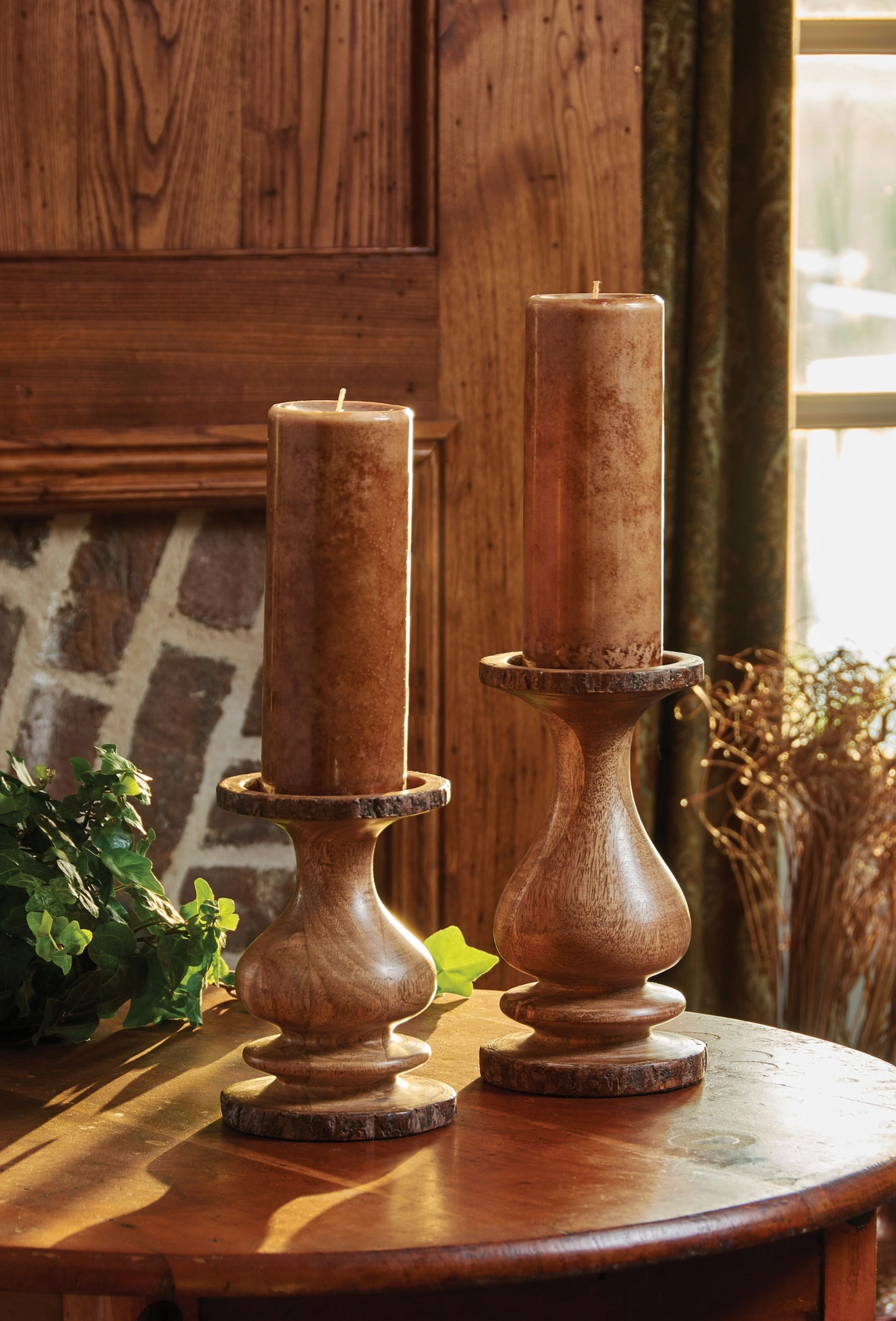 Rustic Wood Bark Edge Pillar Candle Holders