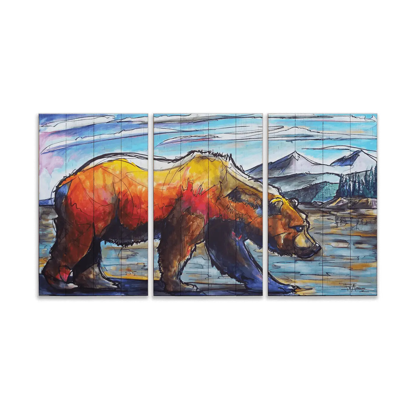 Old Wood Signs - Grizzly Country: 3-Piece Wood & Metal Wall Art