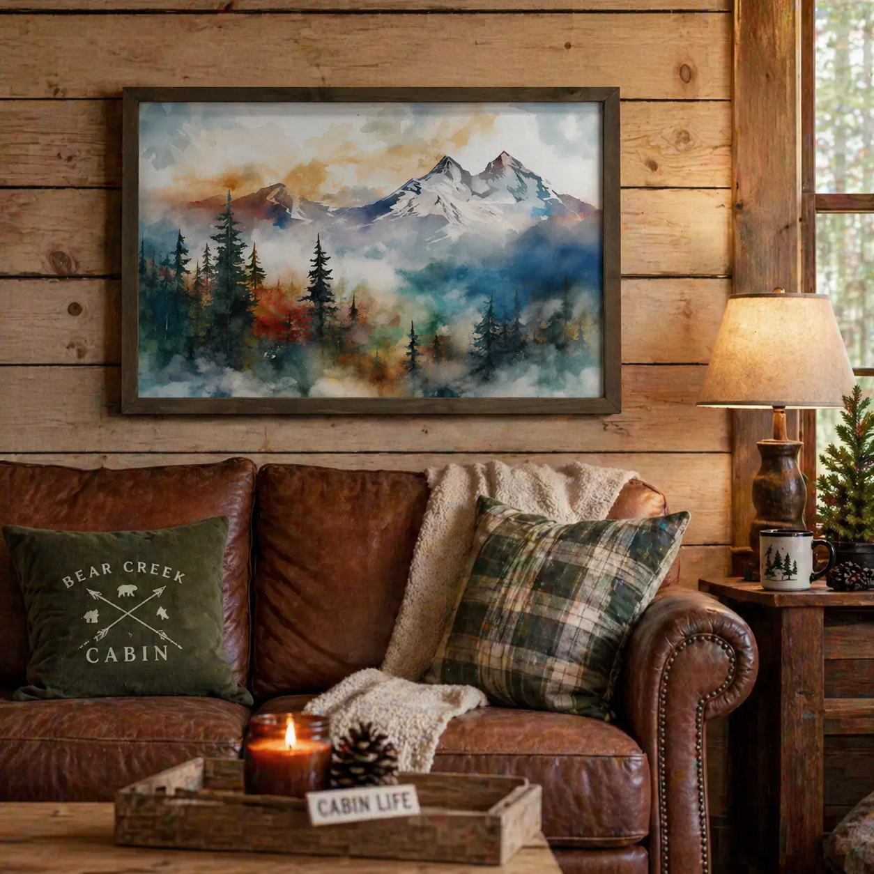 Mountain Heights Framed Canvas Art | Pine Forest & Summit View 20" x 30"