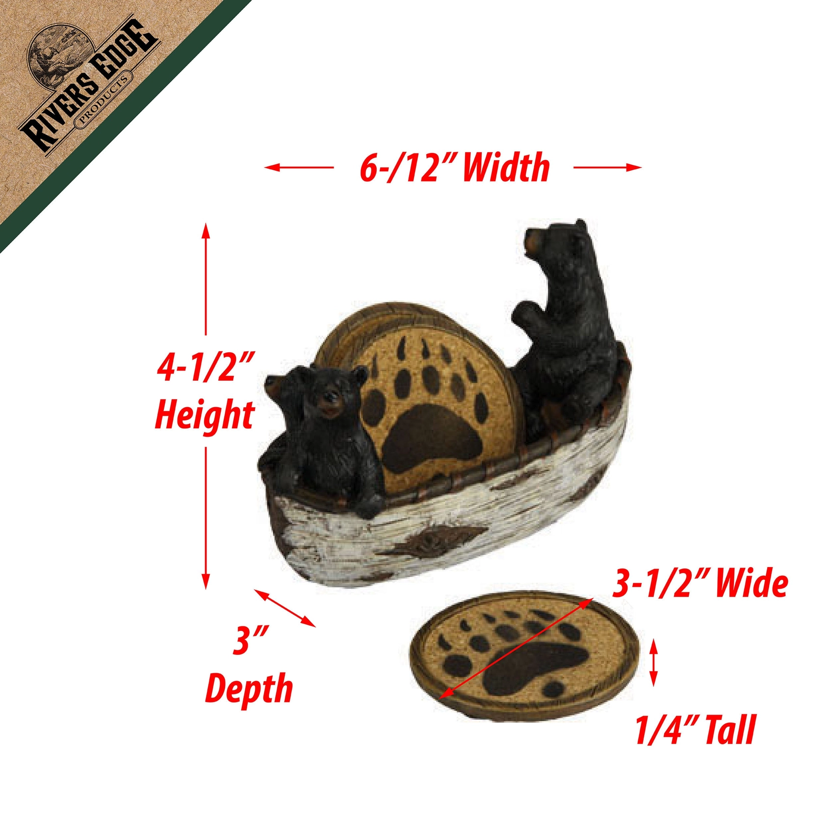 Bear Paw Coaster Set with Birch Canoe Holder