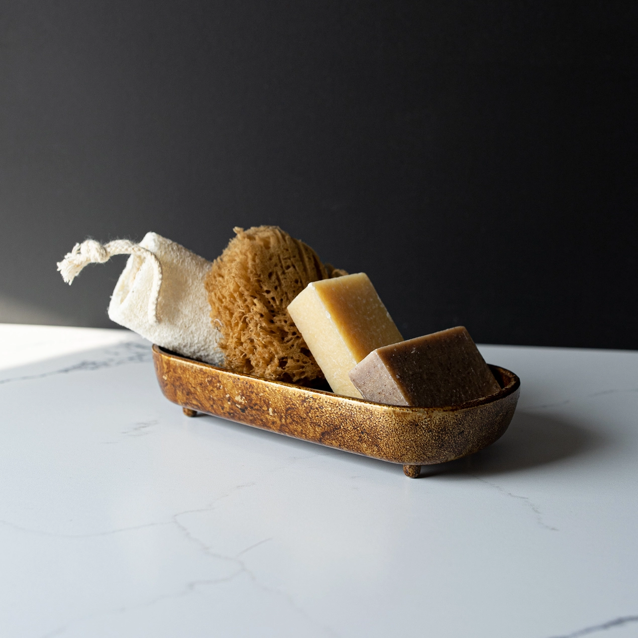 Ansel Antique Brass Footed Vanity Tray