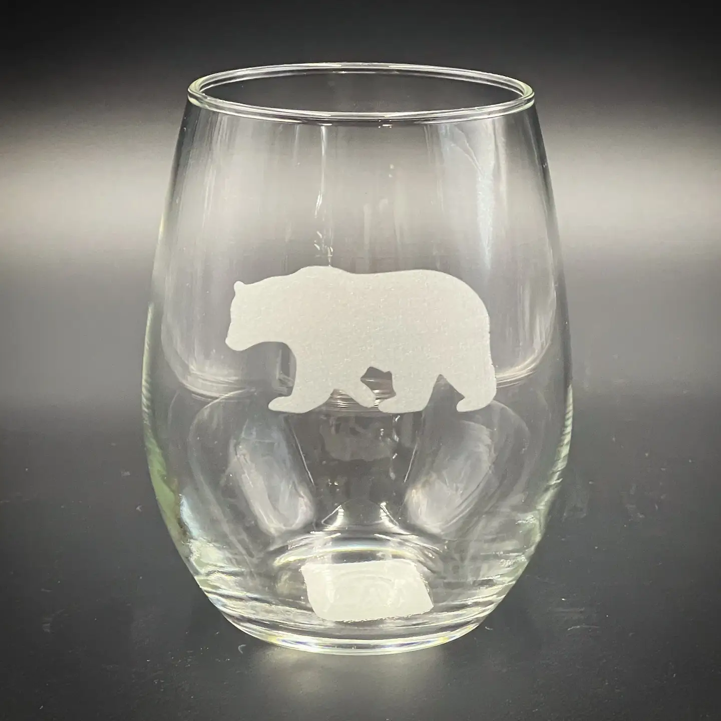 Bear Etched Stemless Wine Glass - 15 oz