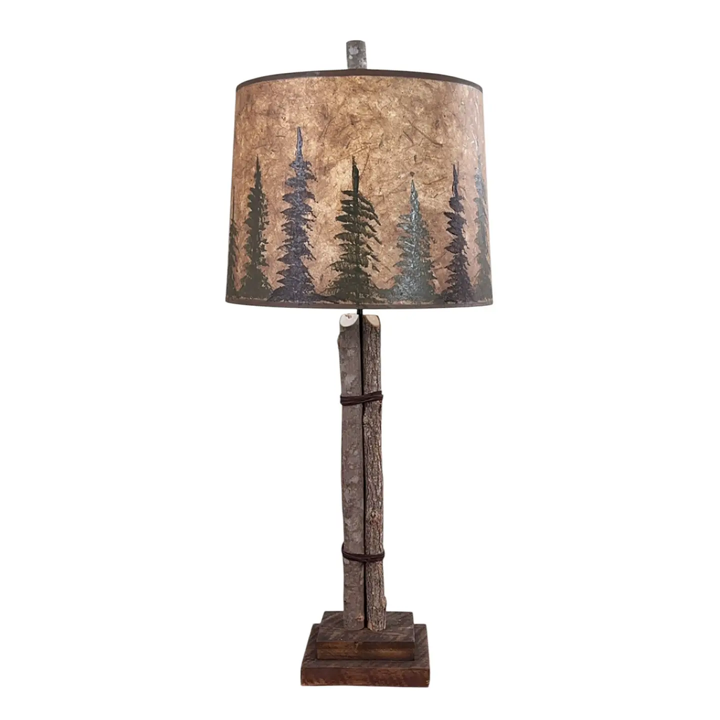 Natural Wood Branch Lamp with Pine Tree Shade