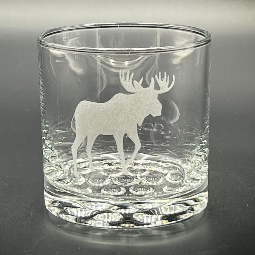 Moose Etched Knob Rocks Glass - 10.25 oz