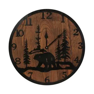 24" Round Wooden Bear Scene Clock