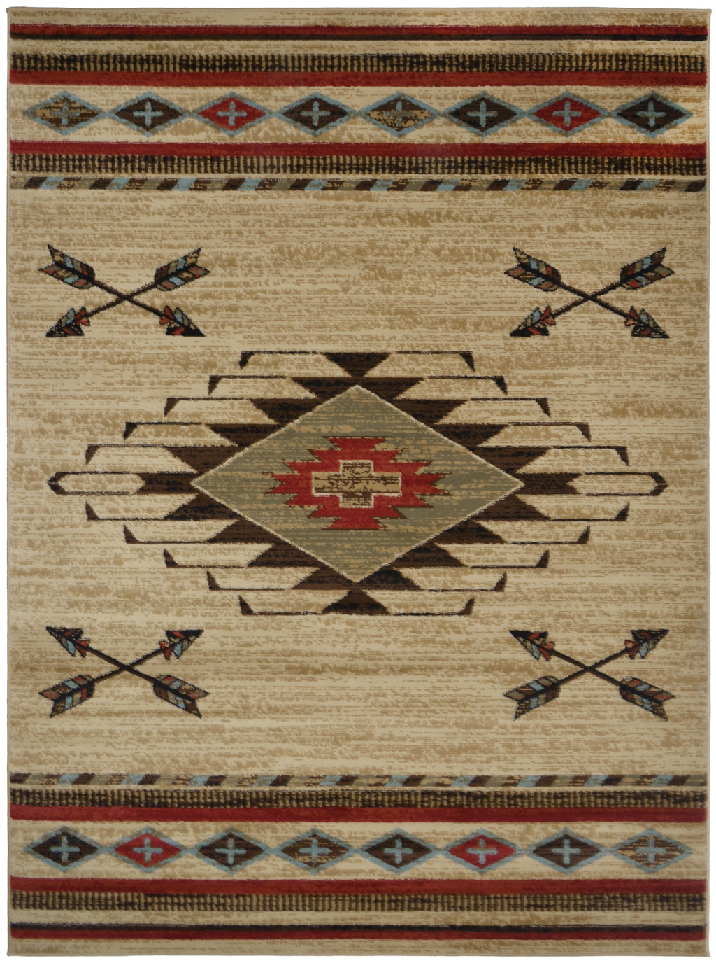 Diamond and Arrow Area Rug - Southwestern Lodge Design - Beige - 5'3" x 7'3"