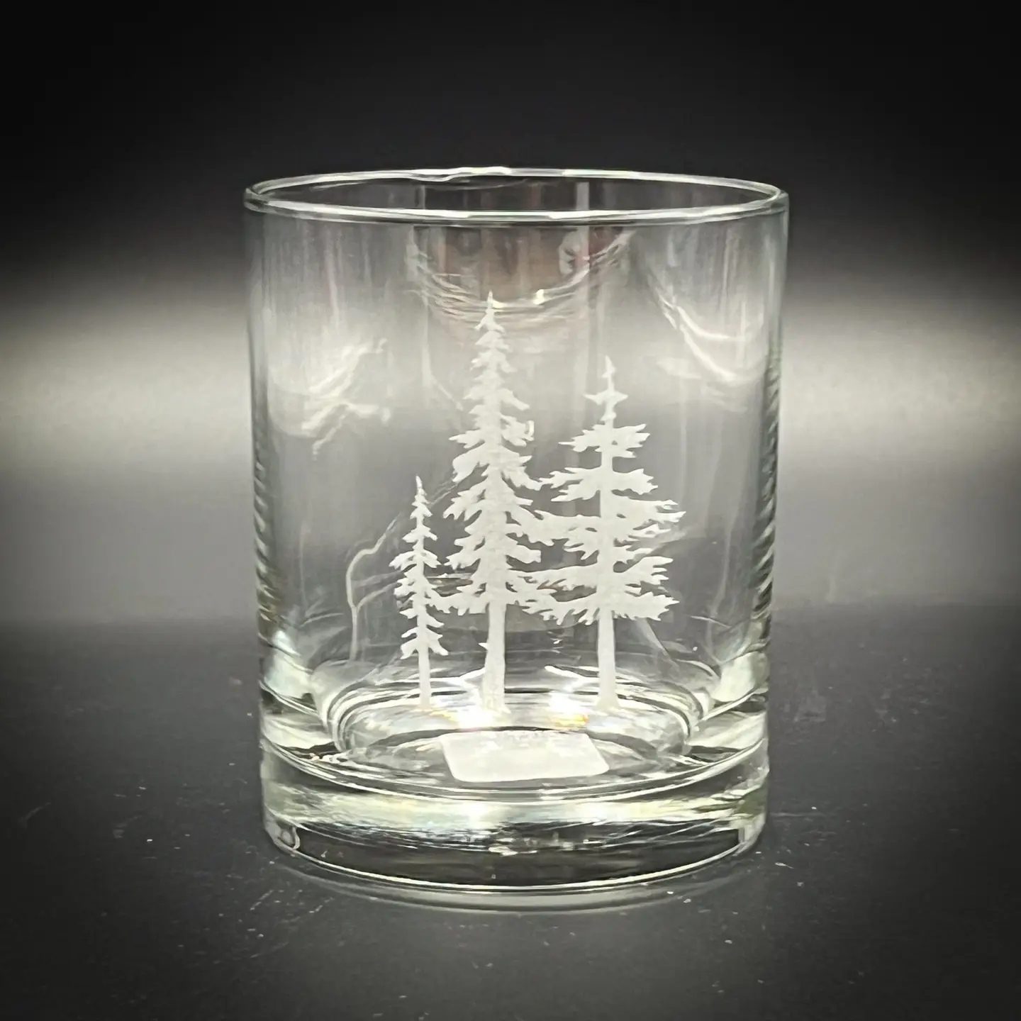 Pine Trees Etched Double Rocks Glass - 12.25 oz