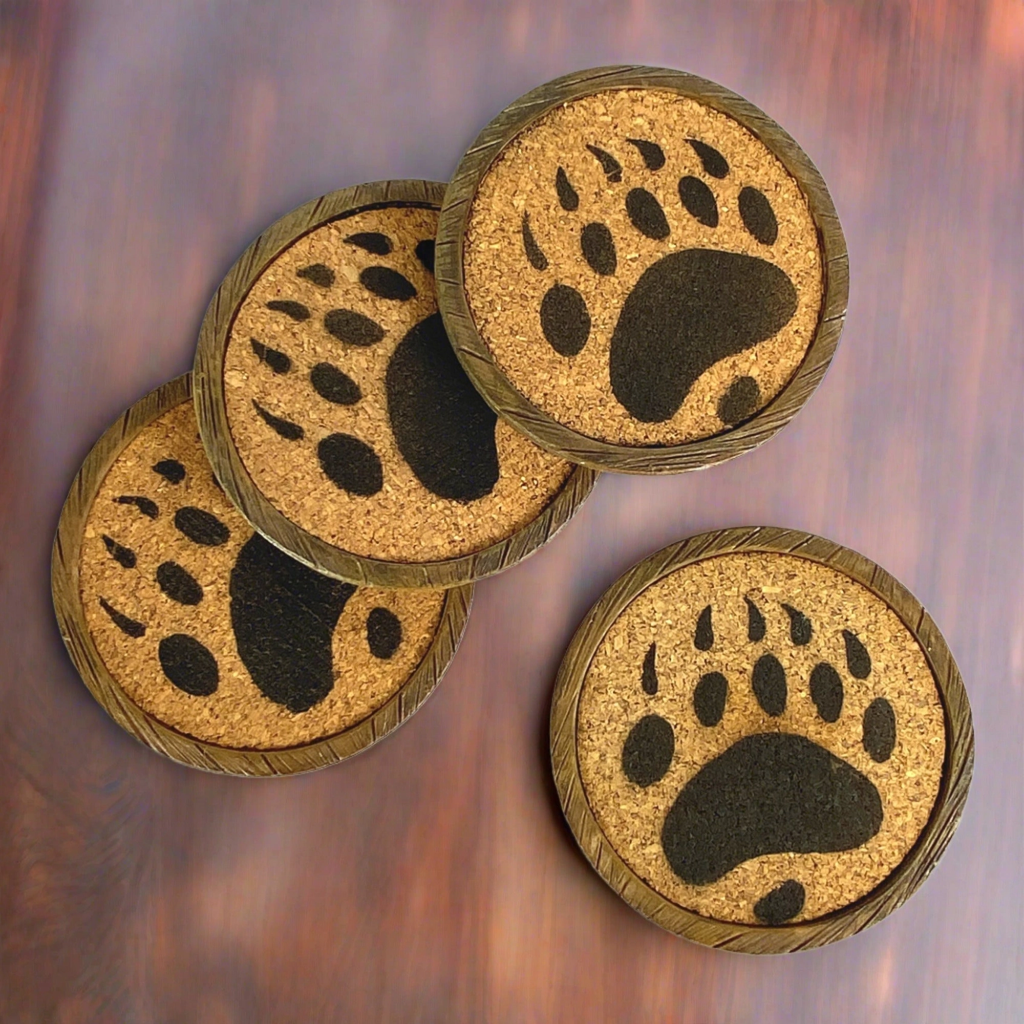 Bear Paw Coaster Set with Birch Canoe Holder