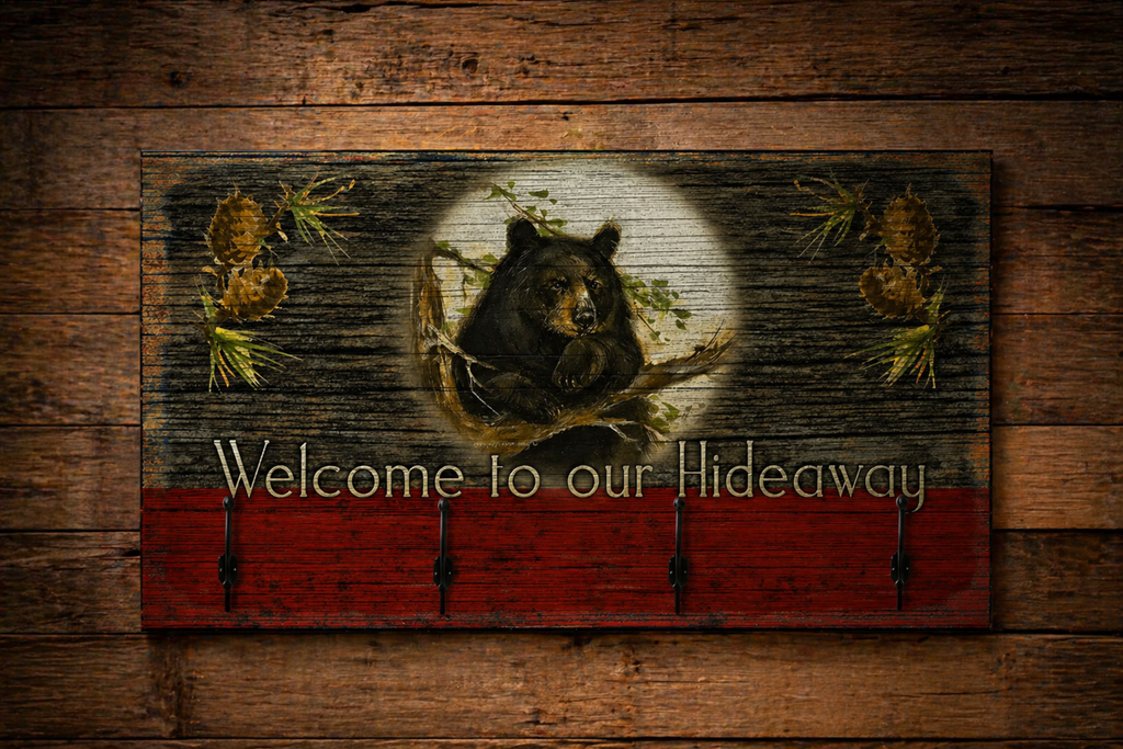 Rustic and Cabin-Inspired Bear Coat Hook Plaque