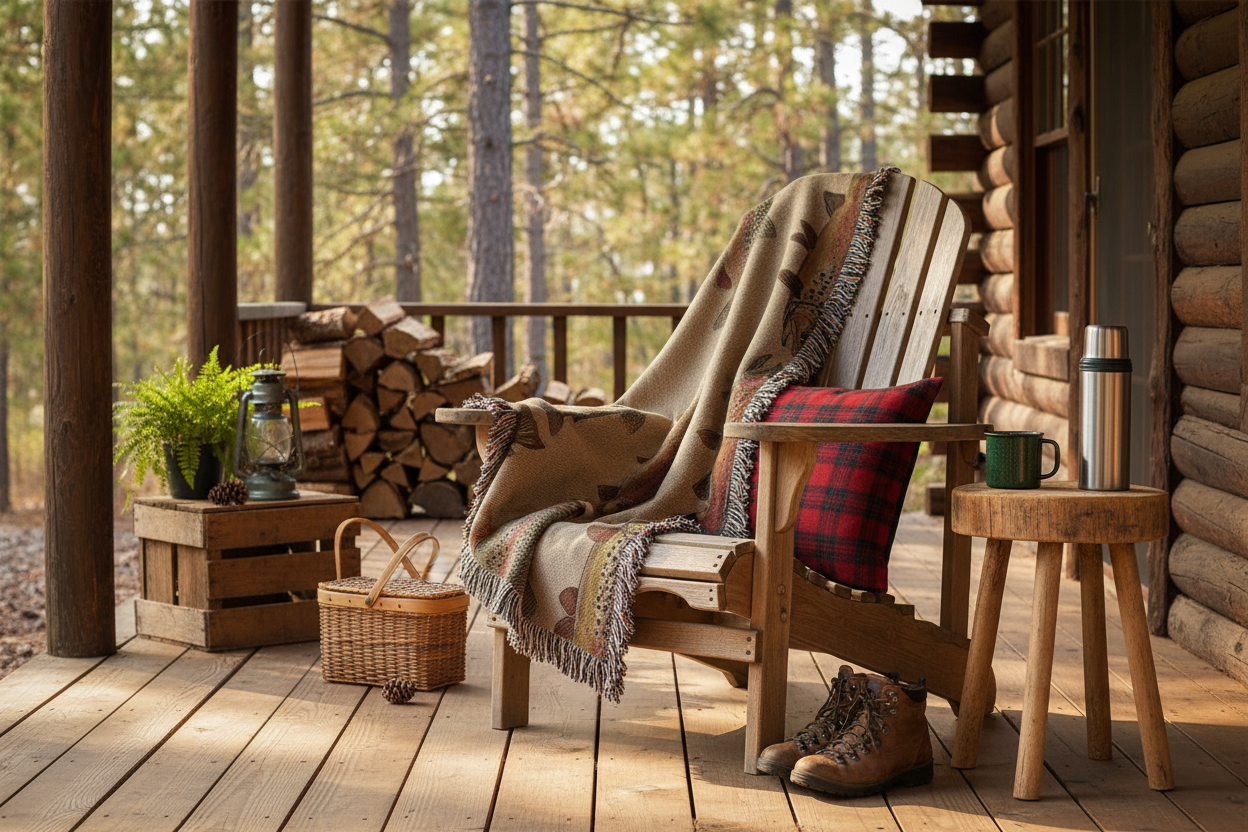 Rainbow Trout Blanket on Cabin Porch