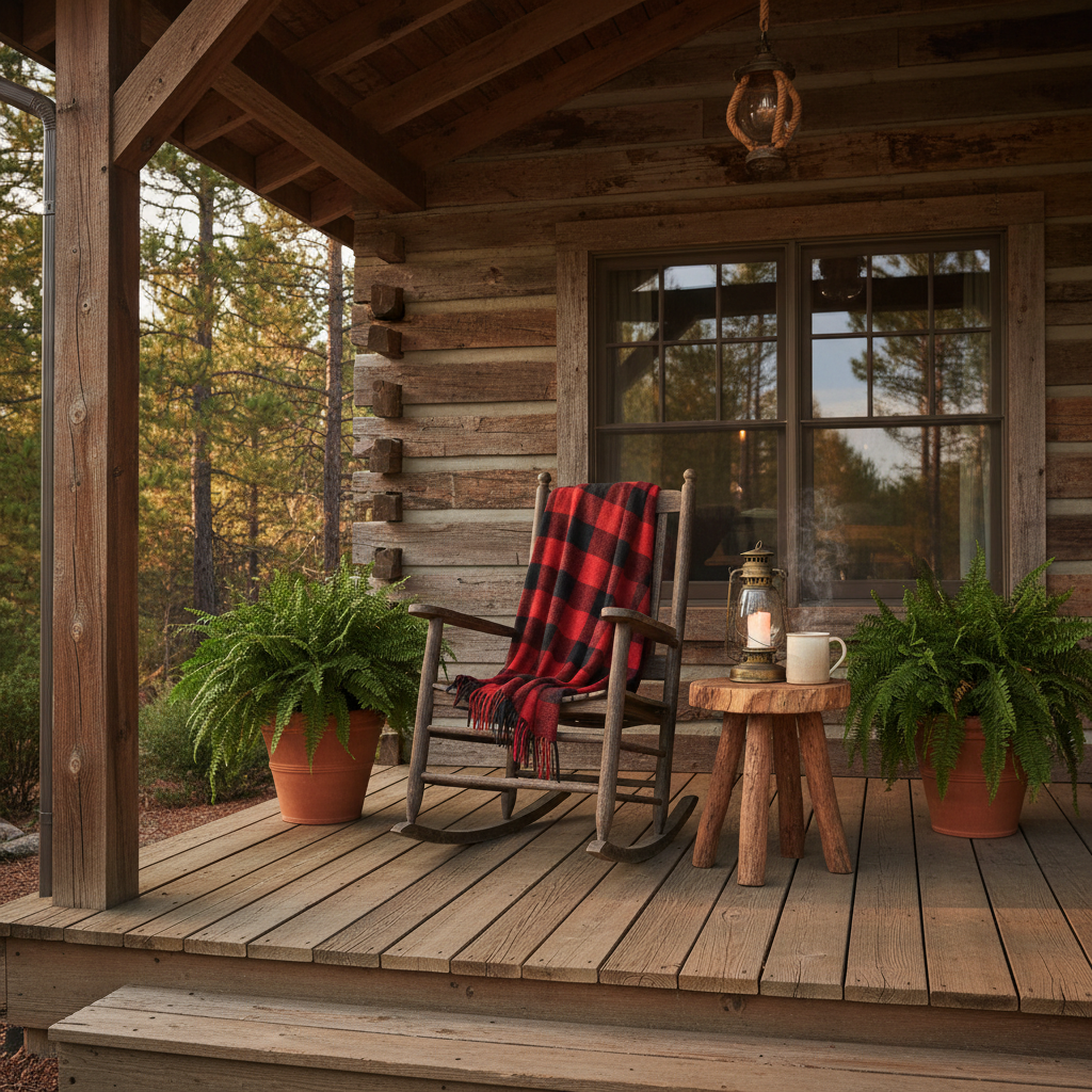 Rustic porch with rocking chair
