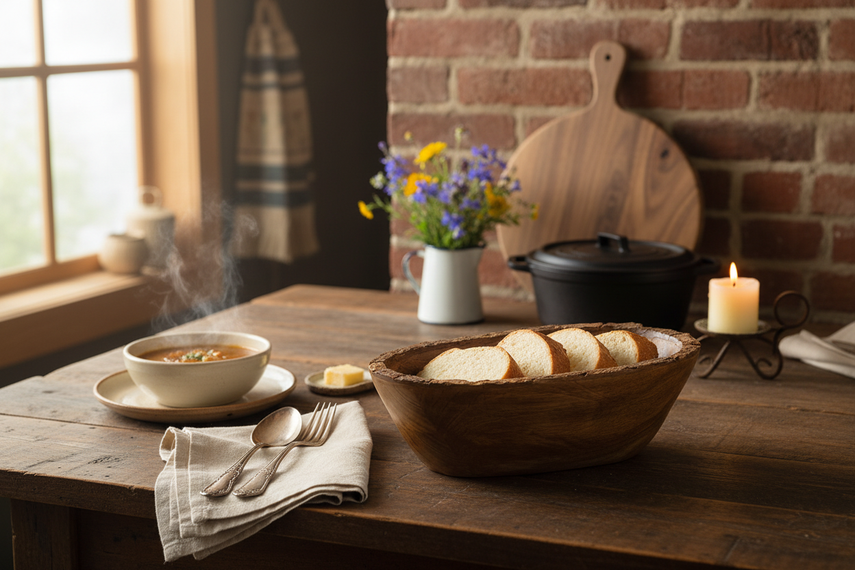 Rustic Wood Bowl with Bread Lifestyle