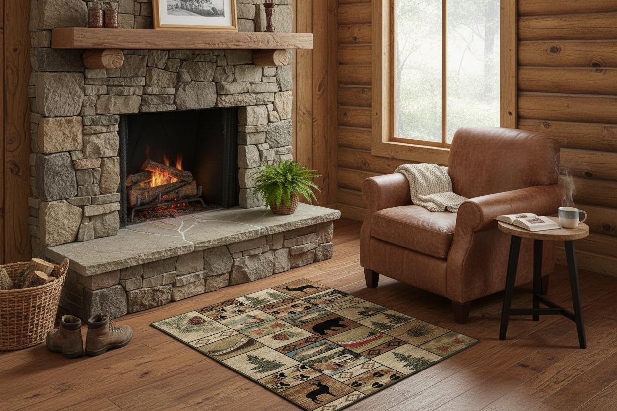 Small wilderness accent rug in cabin