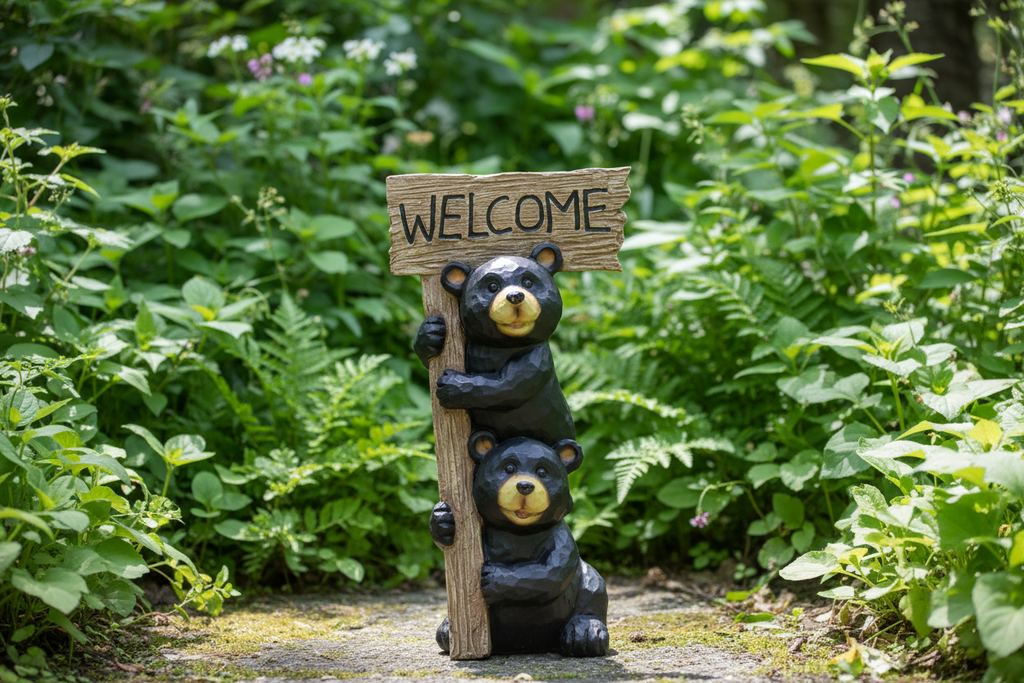 Stacking bears statue with natural greenery background
