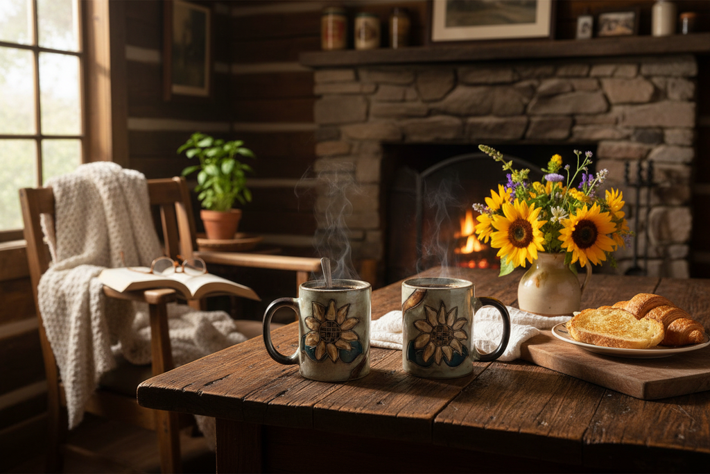 Sunflower Mugs Cabin Lifestyle