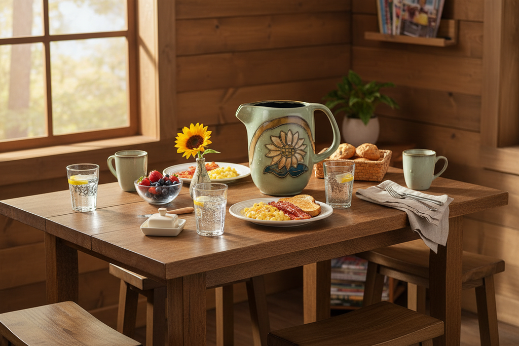 Sunflower Pitcher with Water Glasses